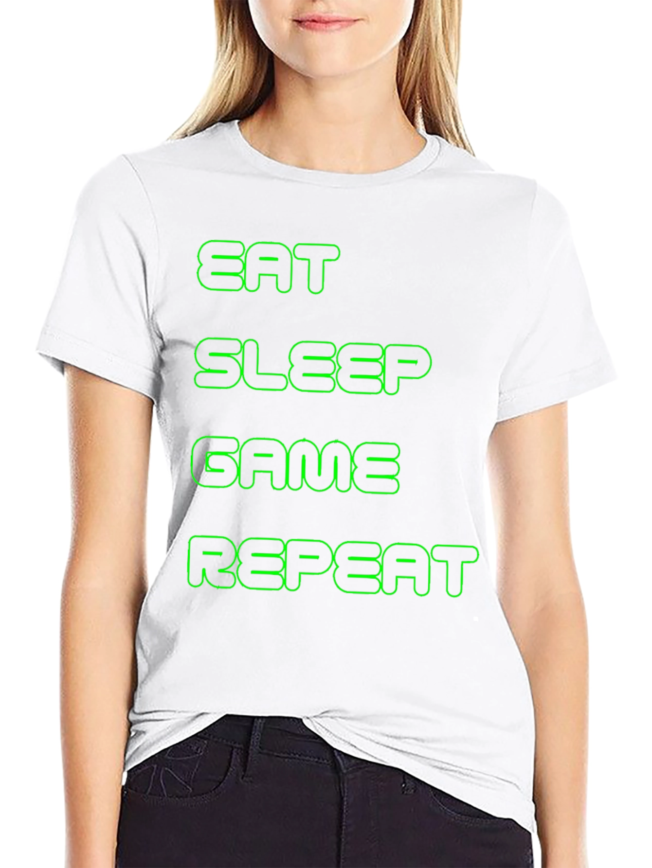 Black Eat Sleep Game Repeat Black T-Shirt view 9