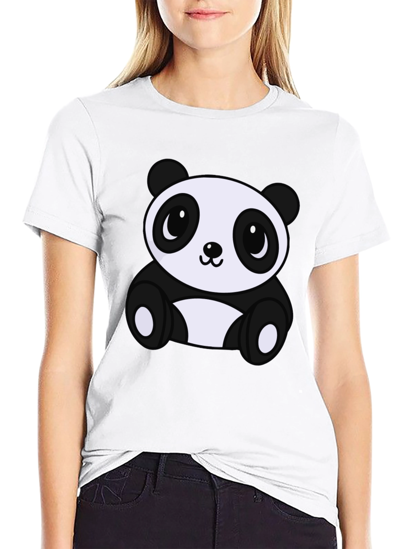 Black Cute Panda Bear Graphic Tee - Soft Black T-Shirt view 9