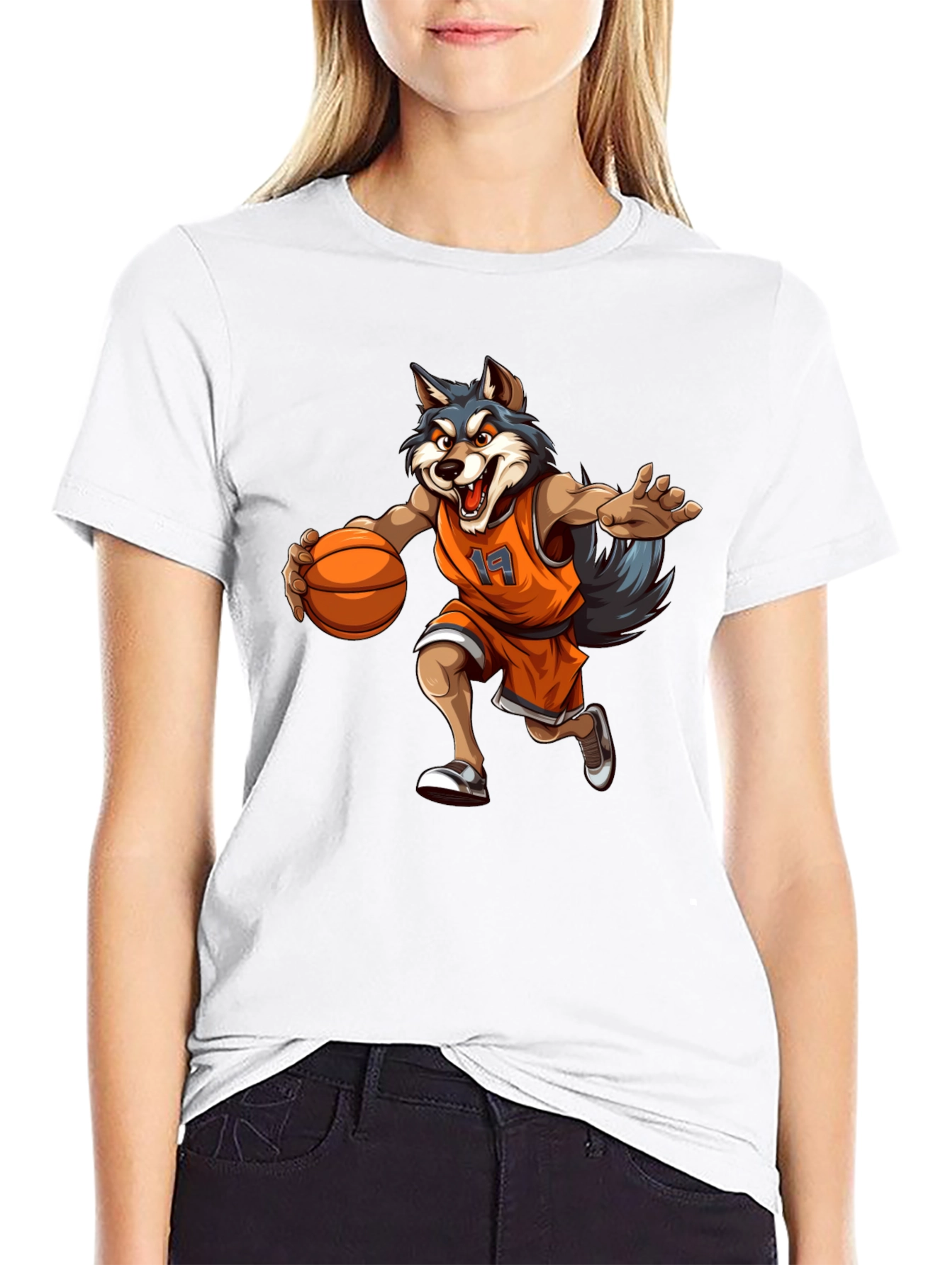Black Wolf Basketball Player Graphic Tee - Black view 9