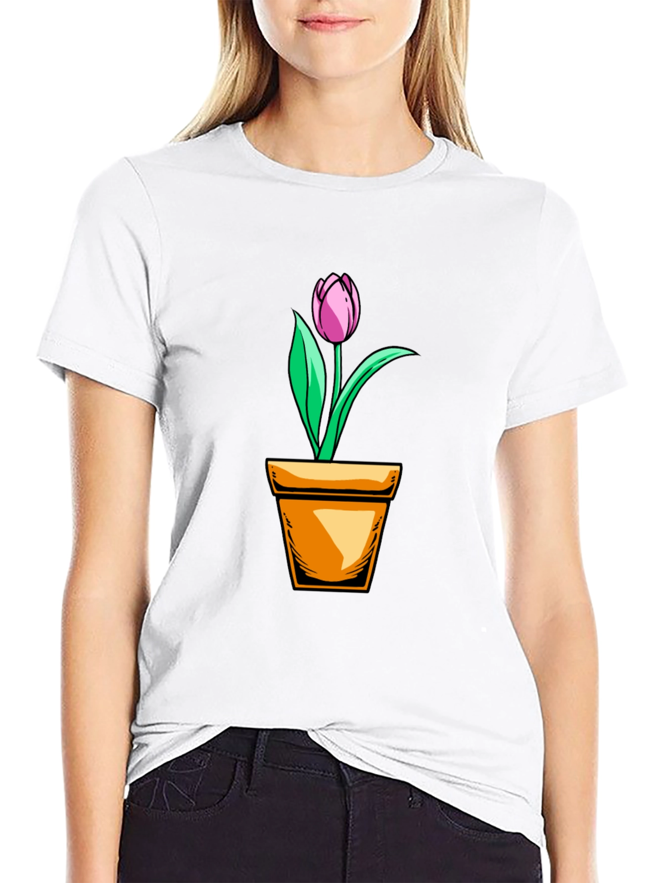 Black Tulip in Pot Graphic T-Shirt - Black view 9