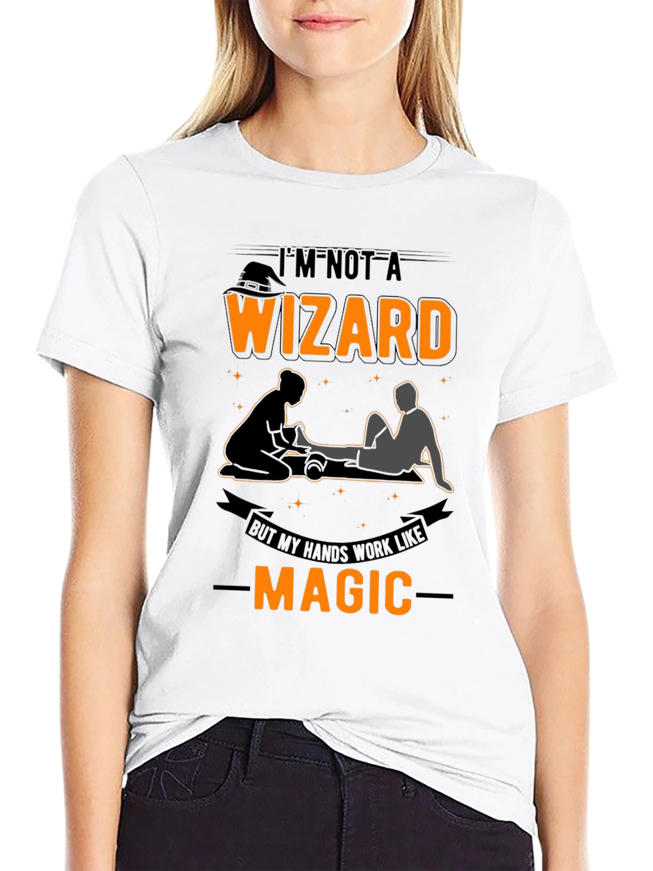 Black Funny Massage Therapist T-Shirt: "I'm Not A Wizard" view 9