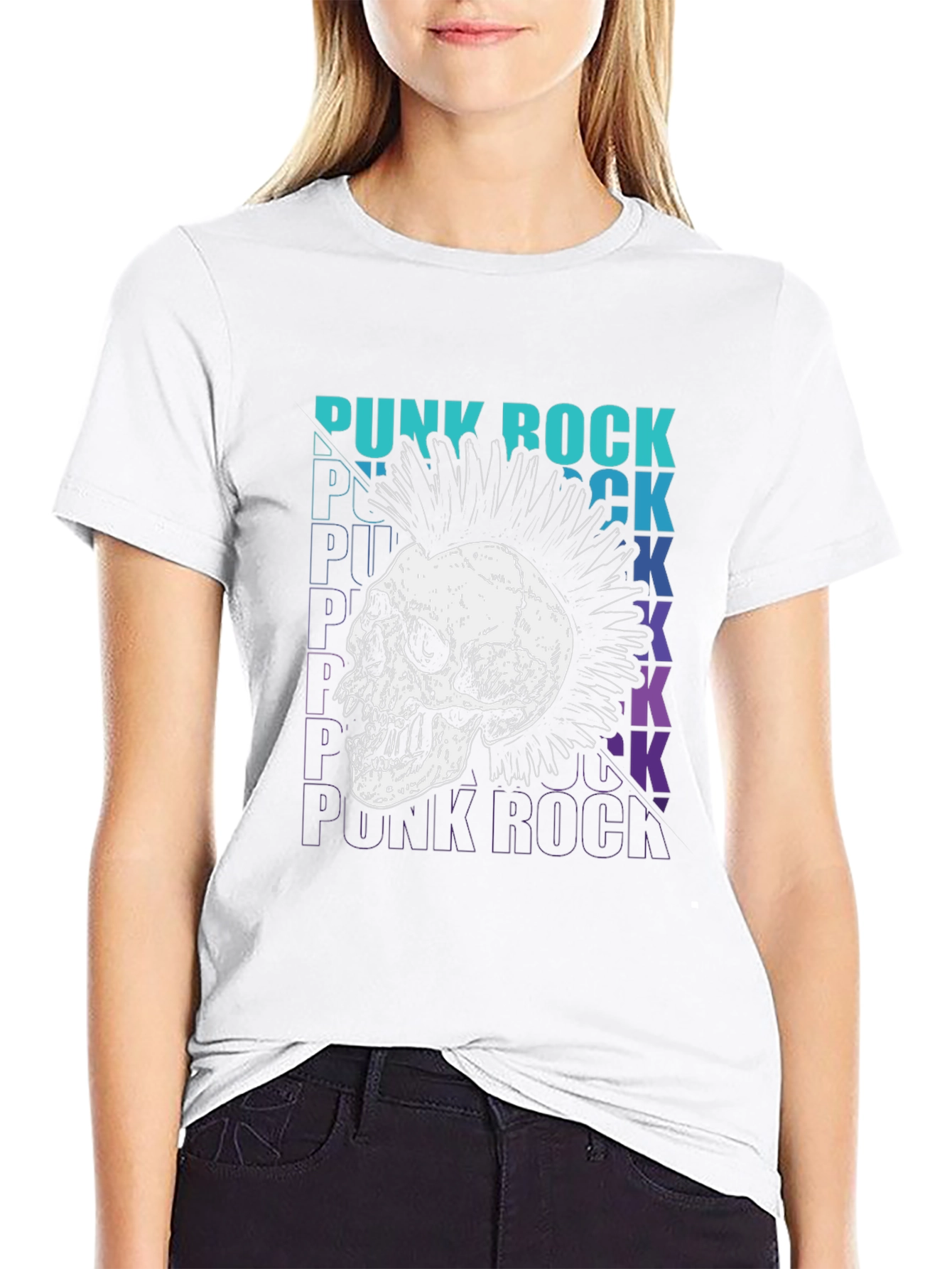 Black Punk Rock Skull Graphic Tee view 9