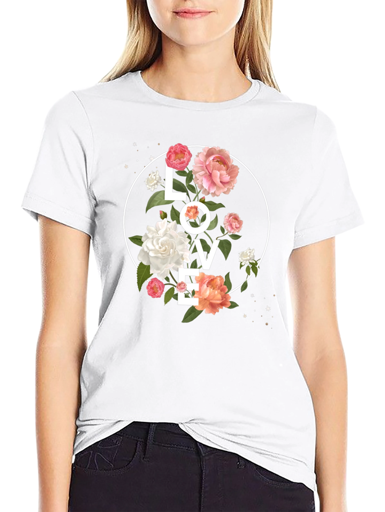 Black Floral LOVE Graphic Tee - Stylish Black T-Shirt view 9