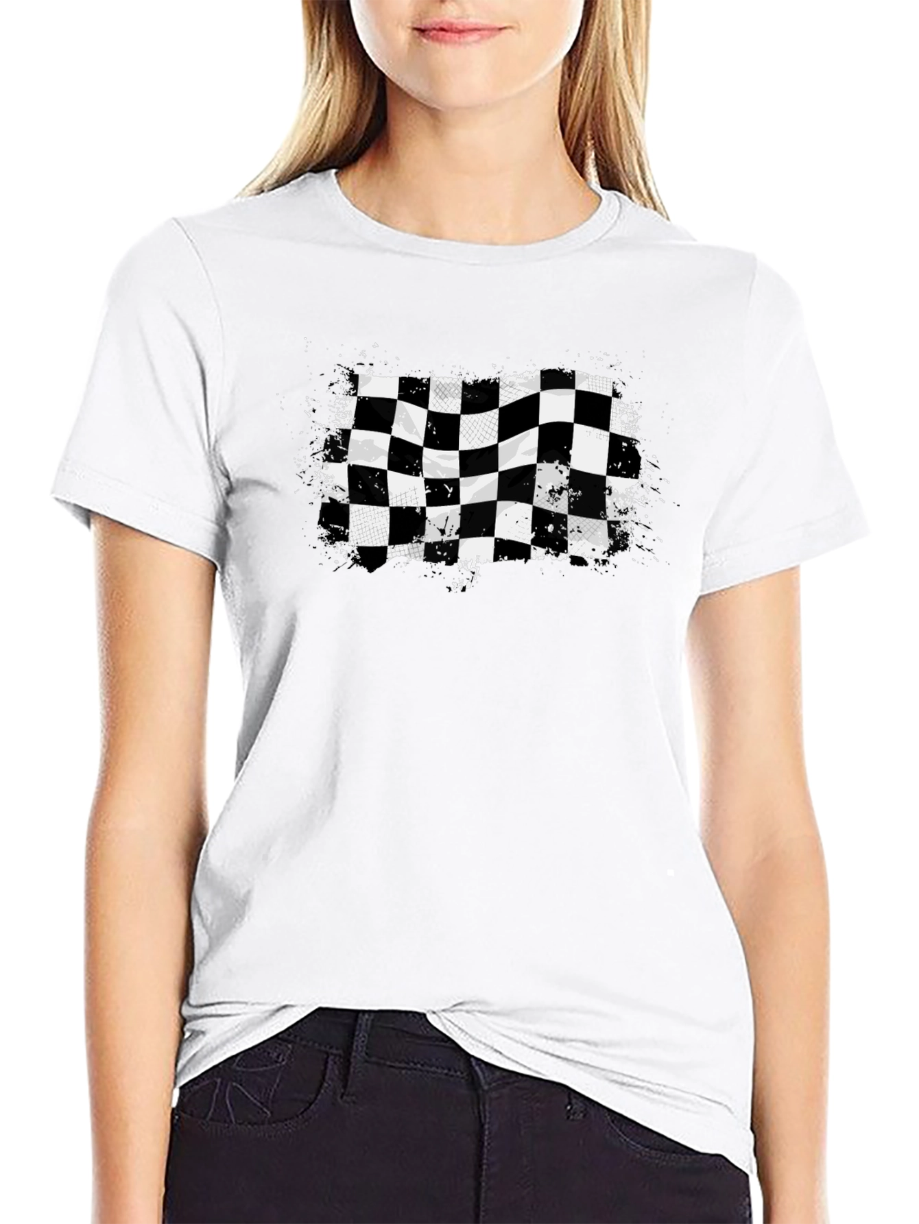 Black Checkered Flag Graphic Tee - Black Cotton T-Shirt view 9
