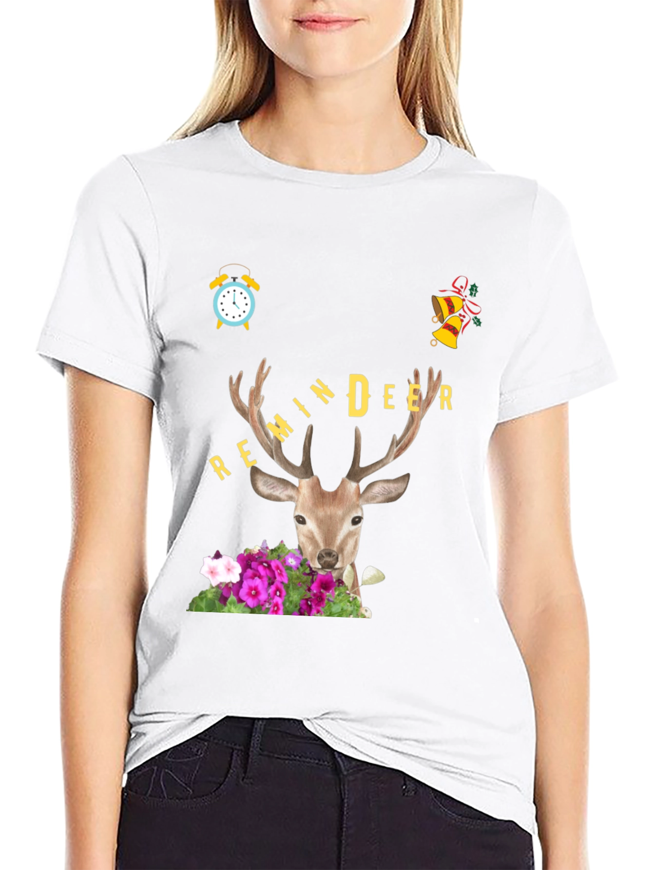 Black Remindeer Graphic Tee - Holiday Novelty Shirt view 9