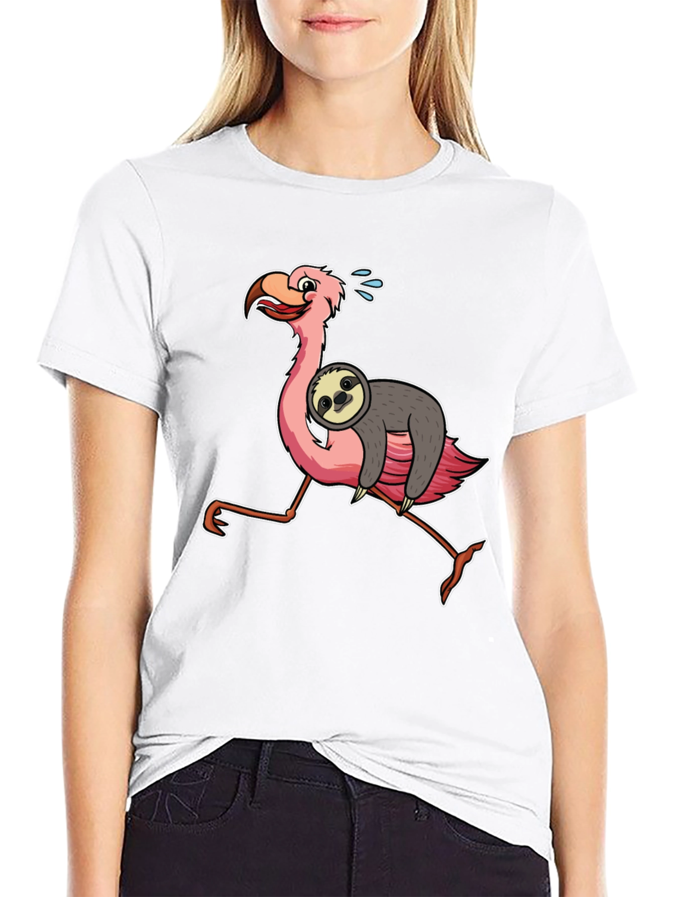 Black Sloth Riding Flamingo Graphic Tee view 9