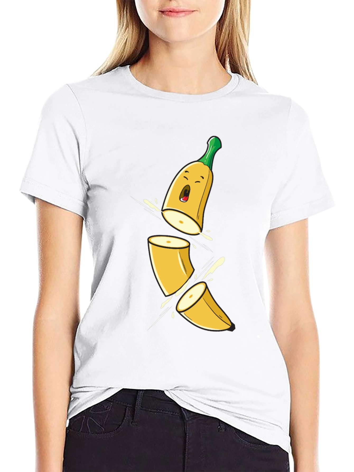 Black Sliced Banana Cartoon T-Shirt view 9