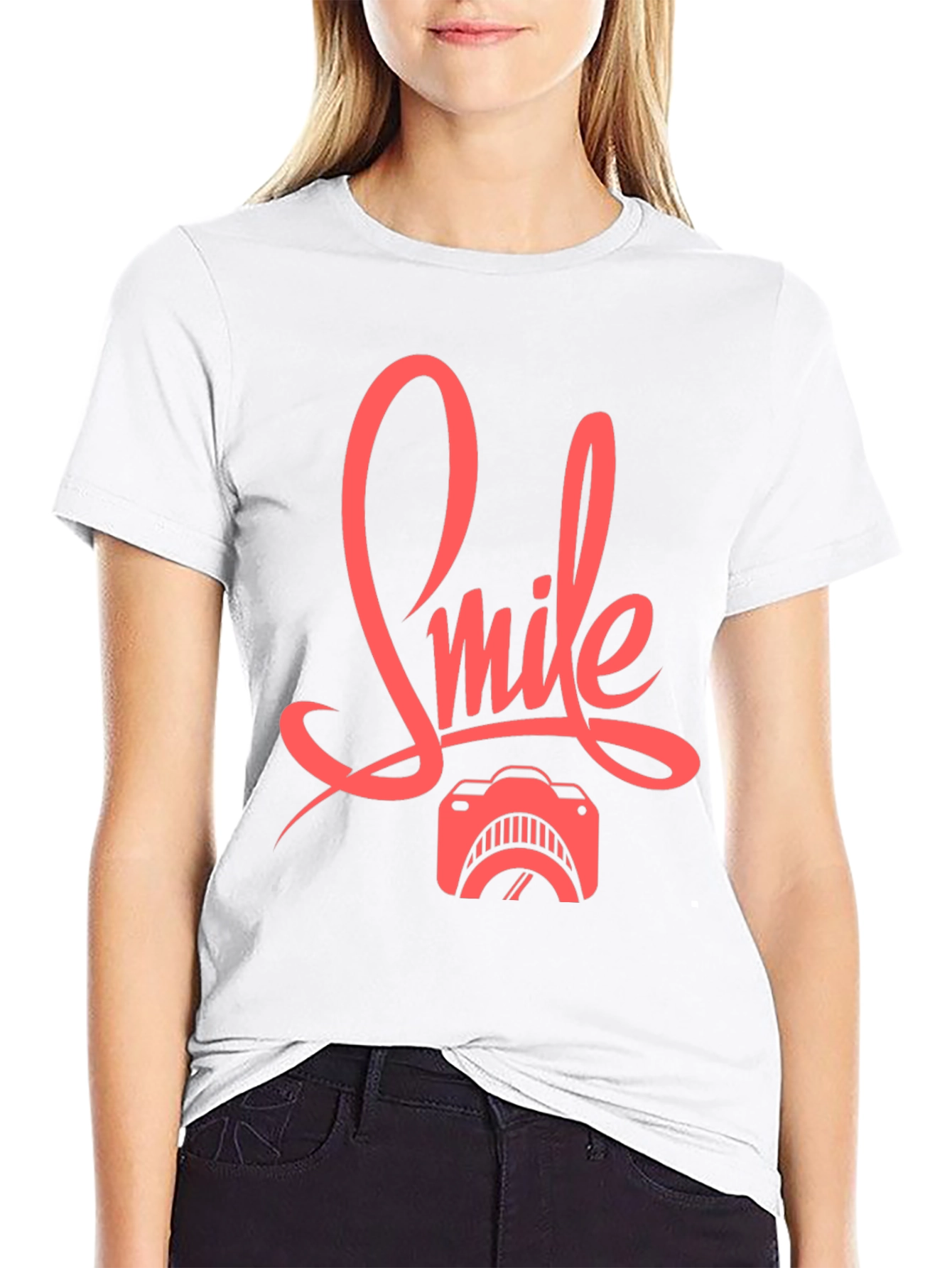 Black Smile Camera Graphic Tee - Black Cotton T-Shirt view 9