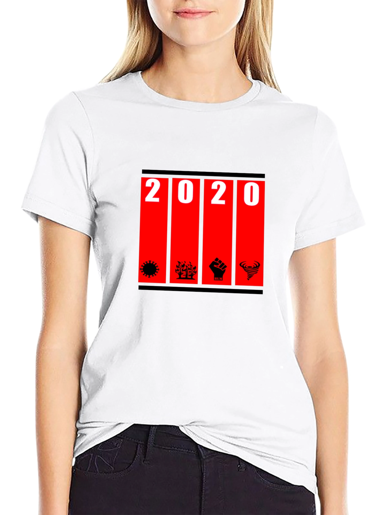 Black 2020 Graphic T-Shirt - Black Crew Neck Tee view 9