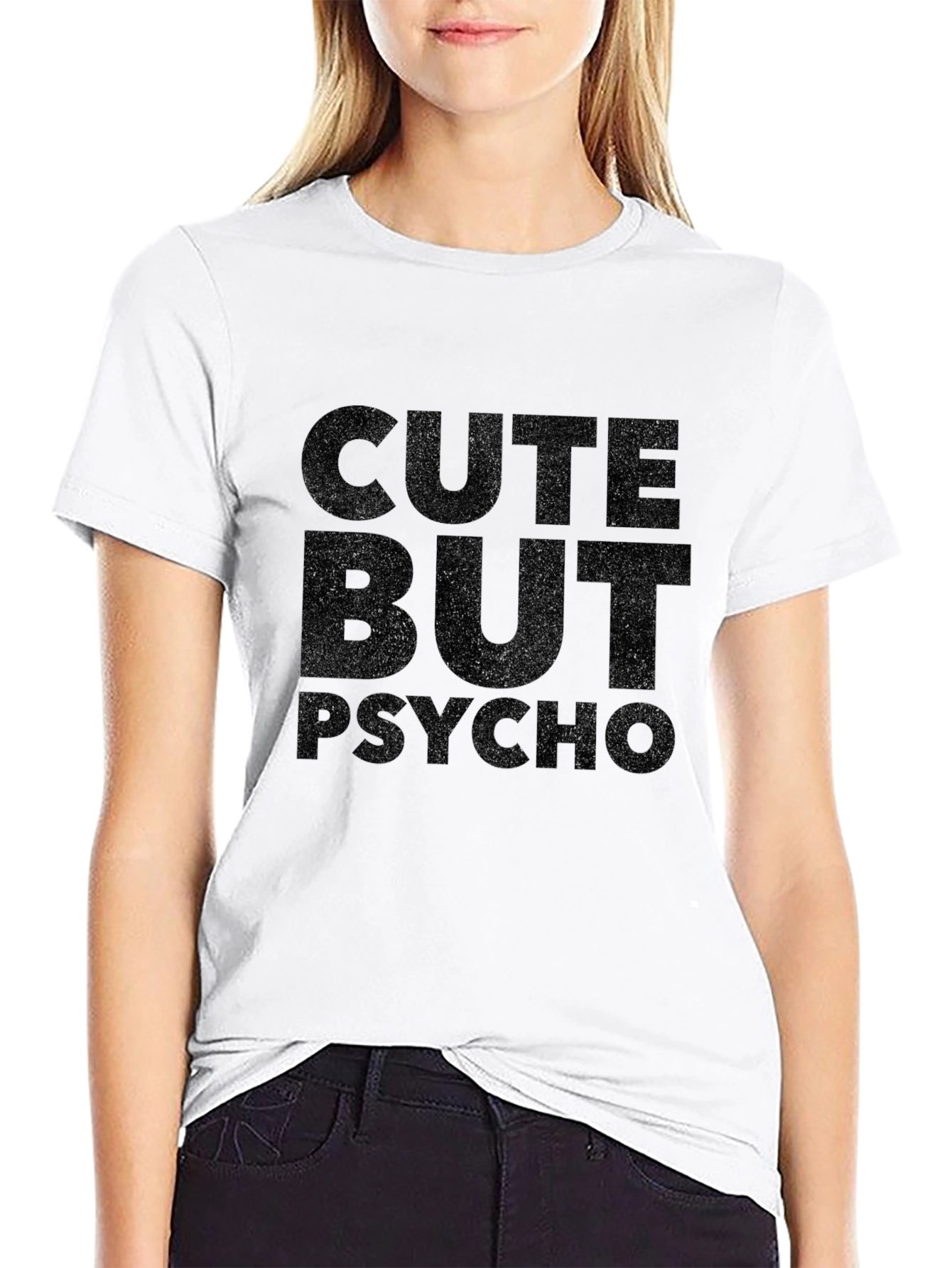 Black Cute But Psycho Black Graphic T-Shirt view 9