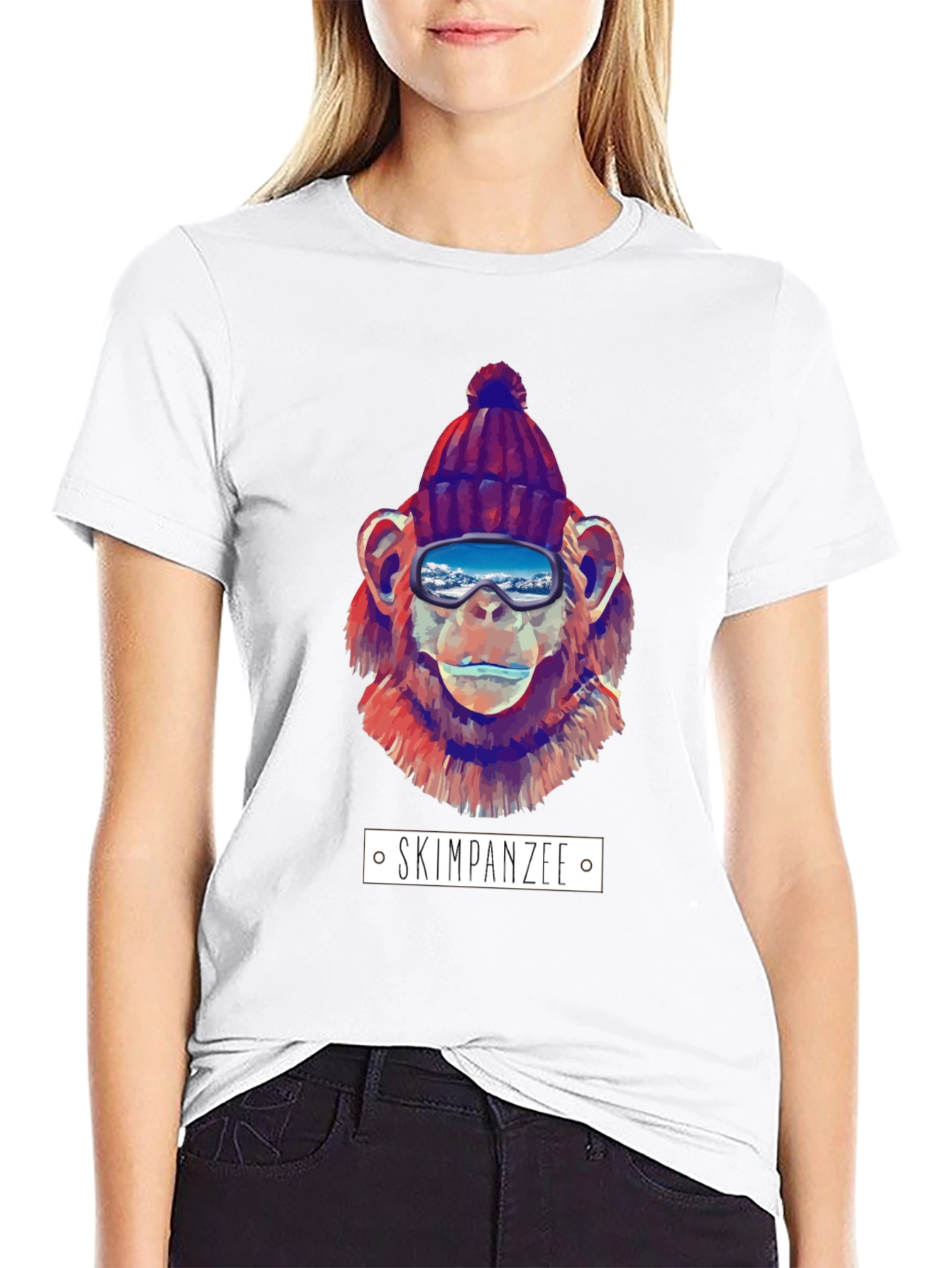 Black Skiing Chimpanzee Graphic T-Shirt view 9