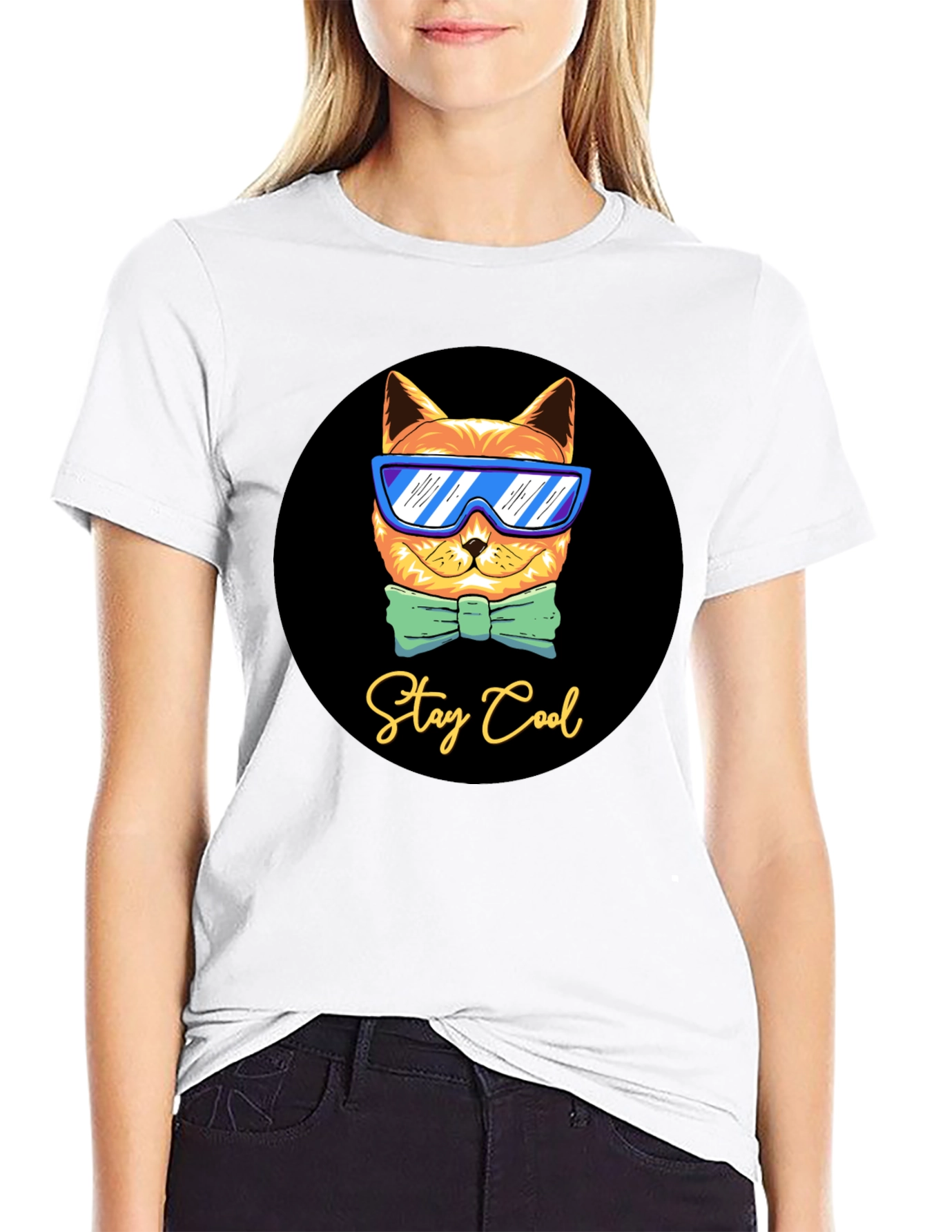 Black Cool Cat Graphic T-Shirt - Stay Cool Design view 9
