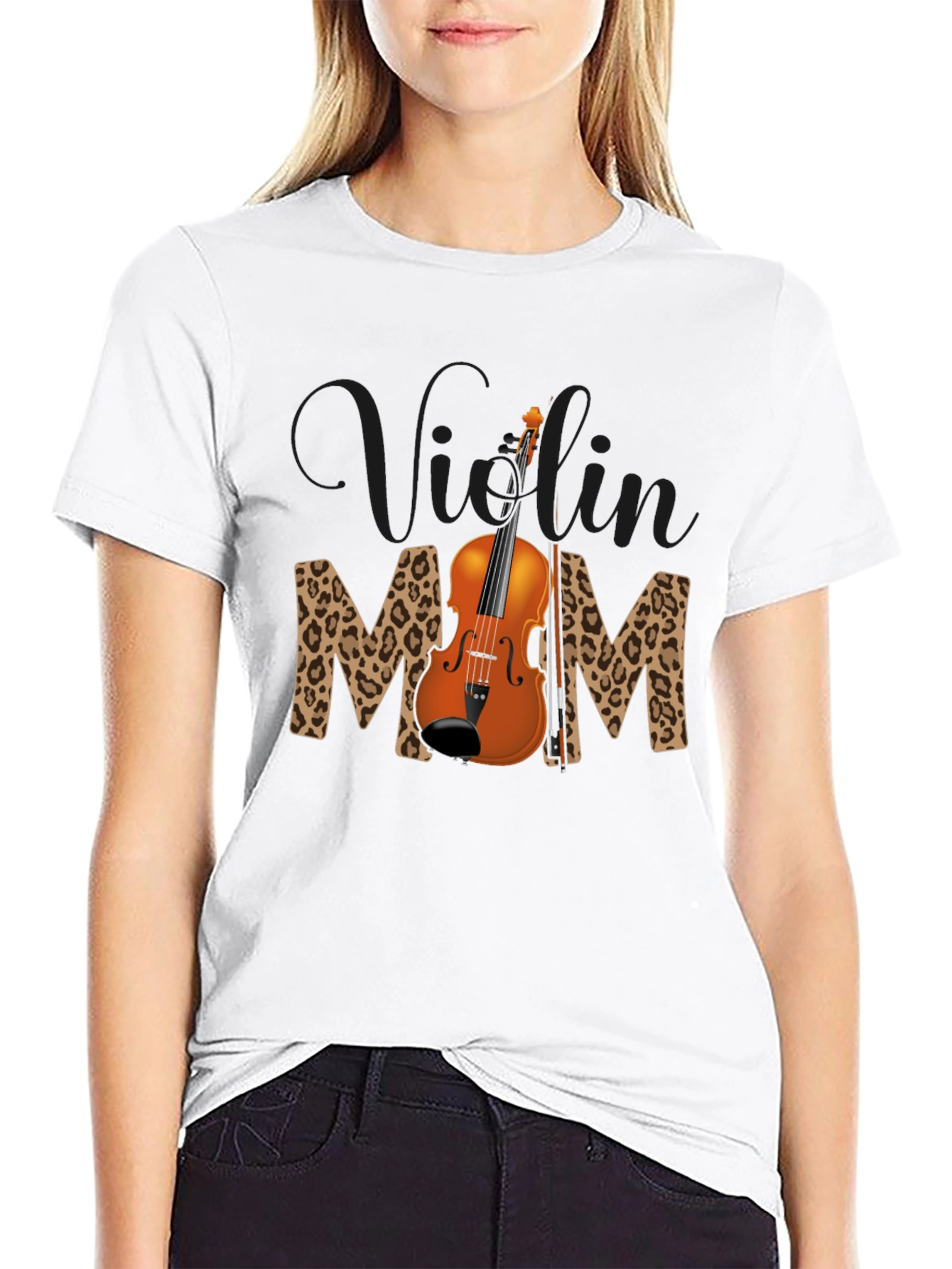 Black Violin Mom Leopard Print T-Shirt view 9