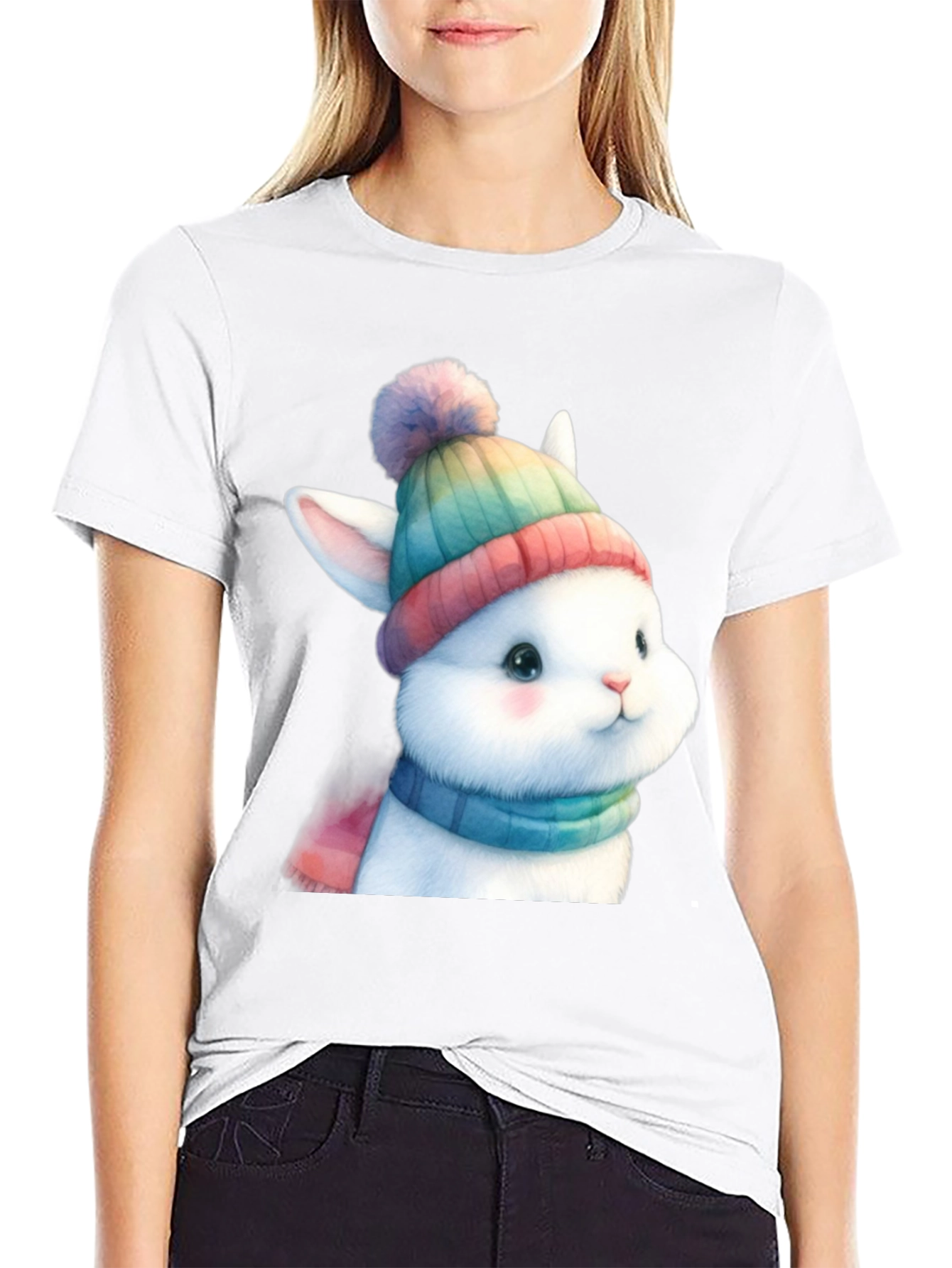 Black Winter Bunny T-Shirt - Cute & Cozy view 9