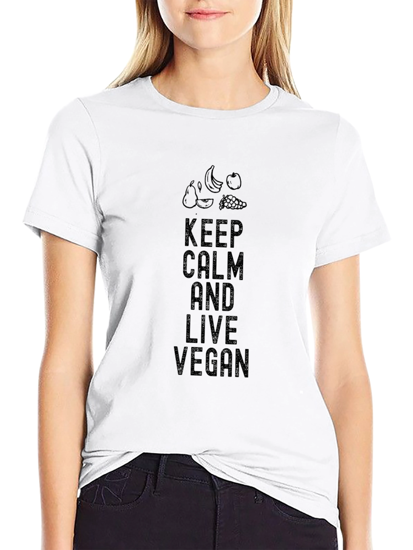 Black Keep Calm and Live Vegan T-Shirt view 9
