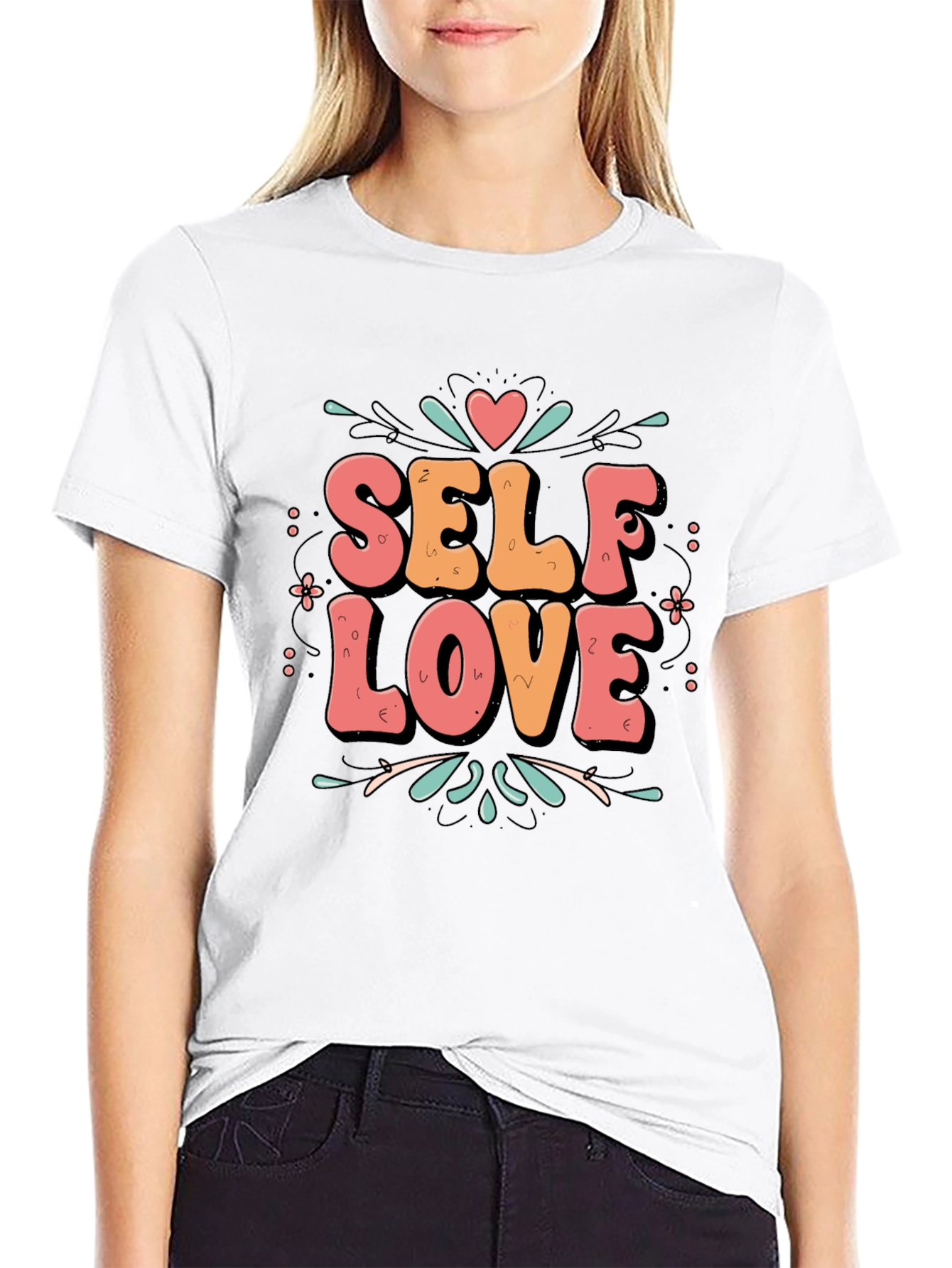 Black Self Love Graphic Tee - Trendy Black T-Shirt view 9
