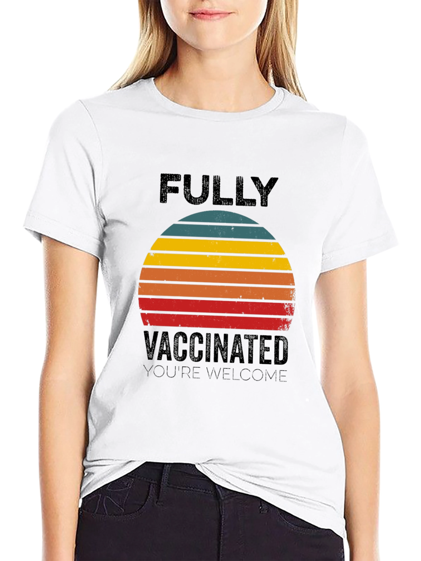 Black Fully Vaccinated Retro T-Shirt view 9