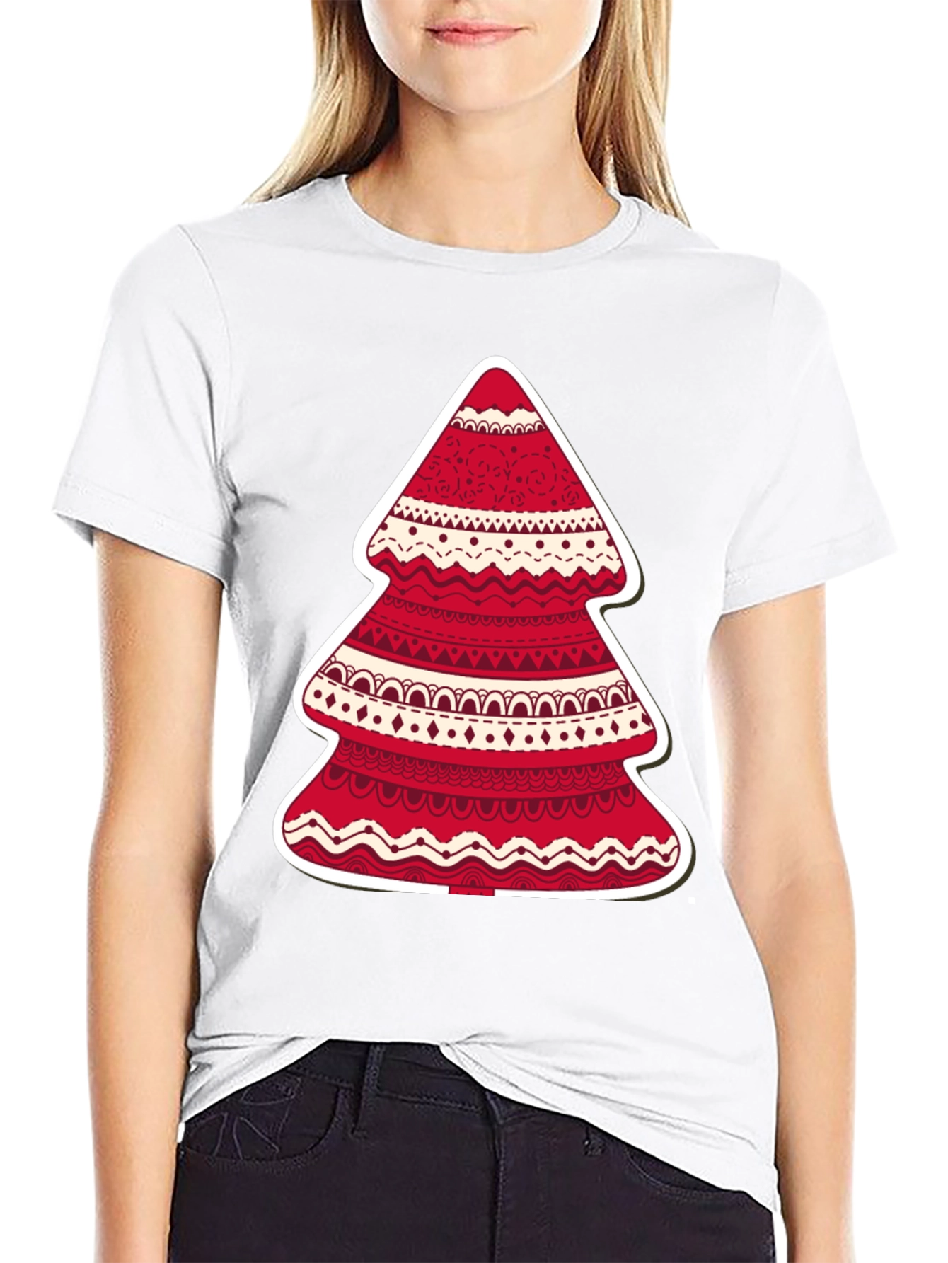 Festive Holiday Tree Graphic Tee - Red & White Design - 9
