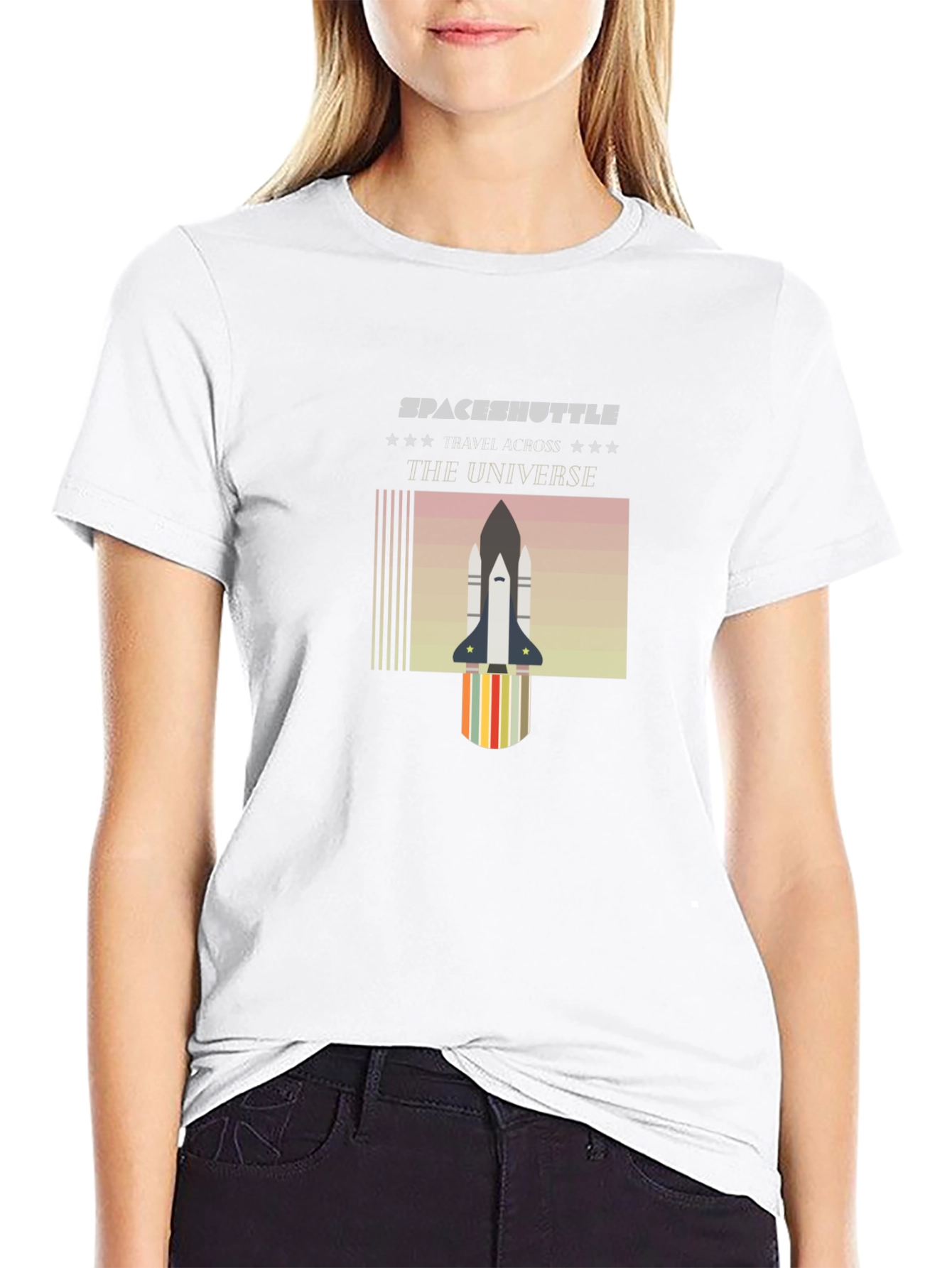 Black Space Shuttle Universe Graphic T-Shirt - Black view 9