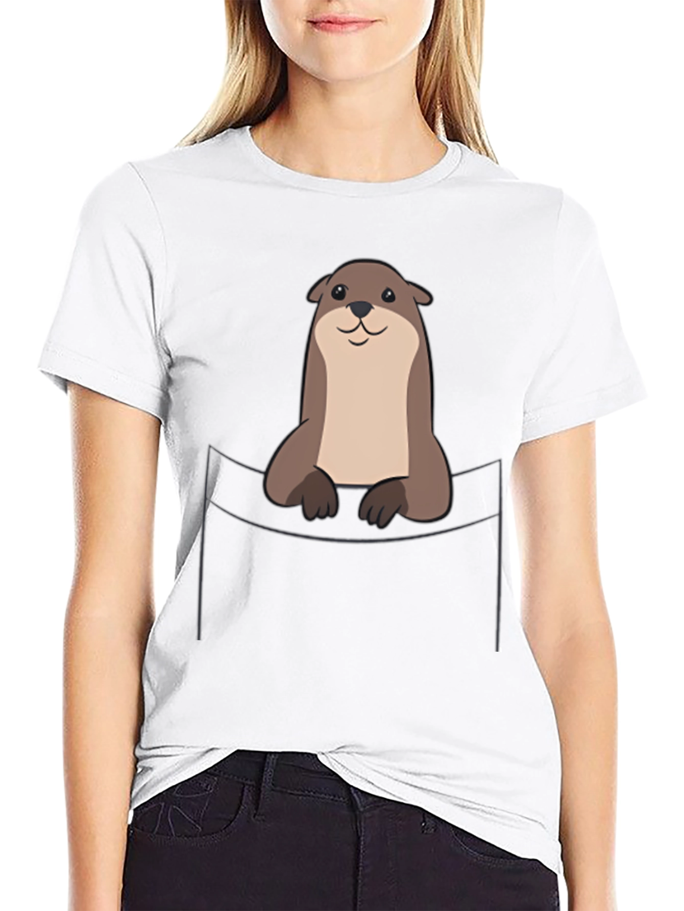 Black Otter Pocket T-Shirt - Cute Animal Graphic Tee view 9