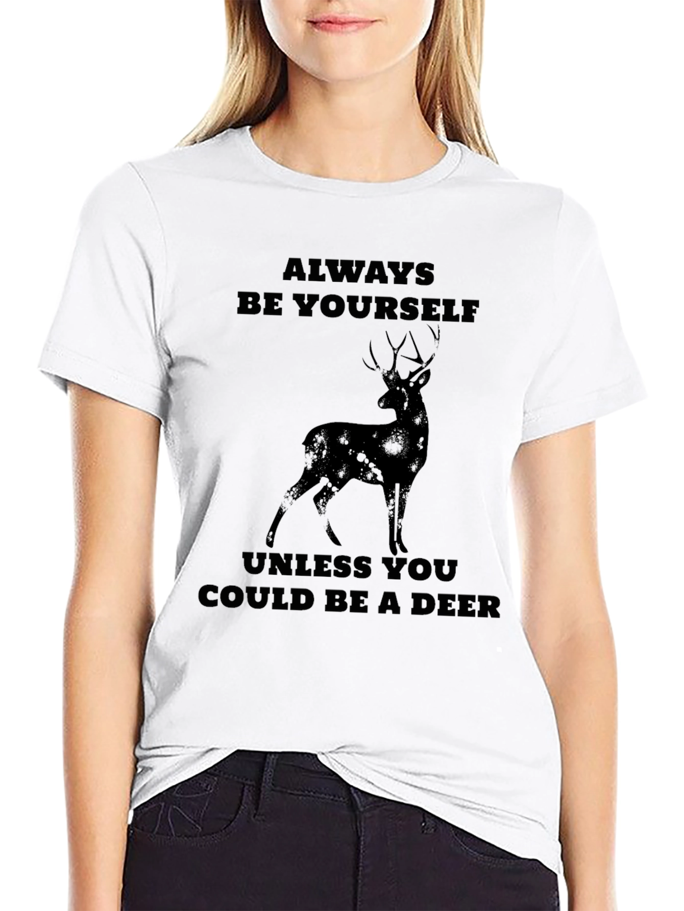Black Always Be Yourself Deer Graphic T-Shirt view 9