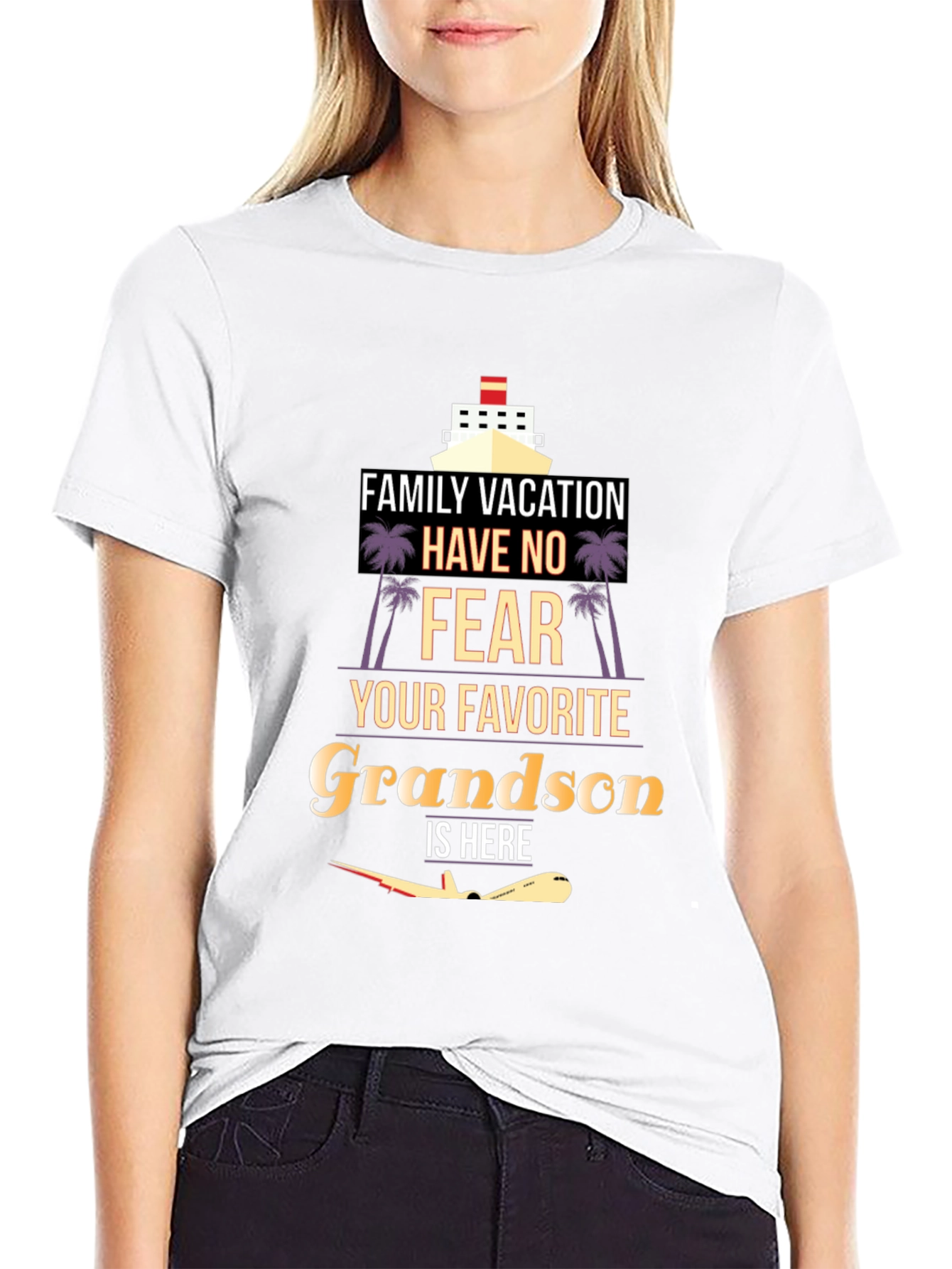 Black Family Vacation Grandson T-Shirt - Cruise & Plane Design view 9