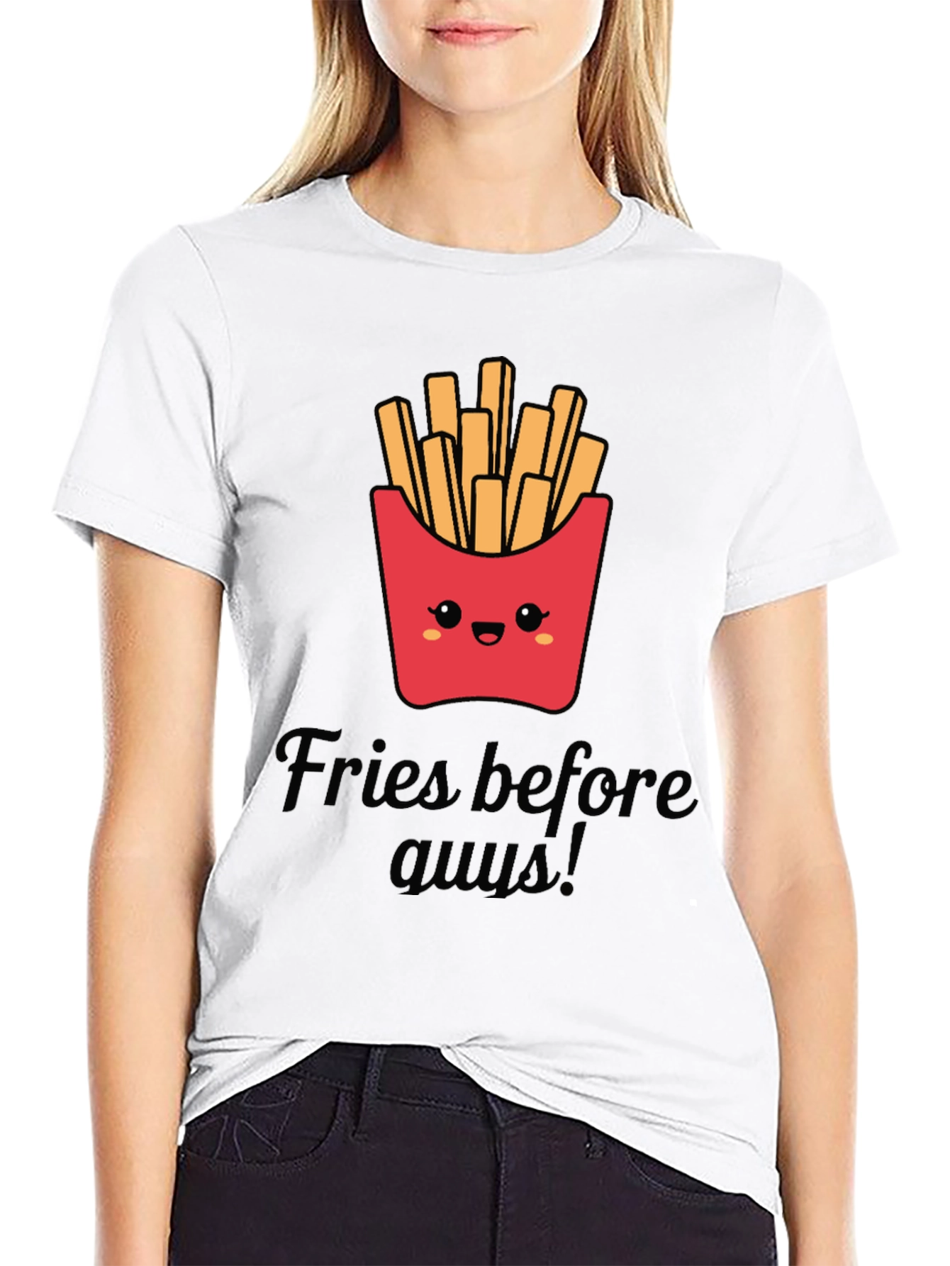 Black Fries Before Guys Graphic Tee - Black Unisex T-Shirt view 9