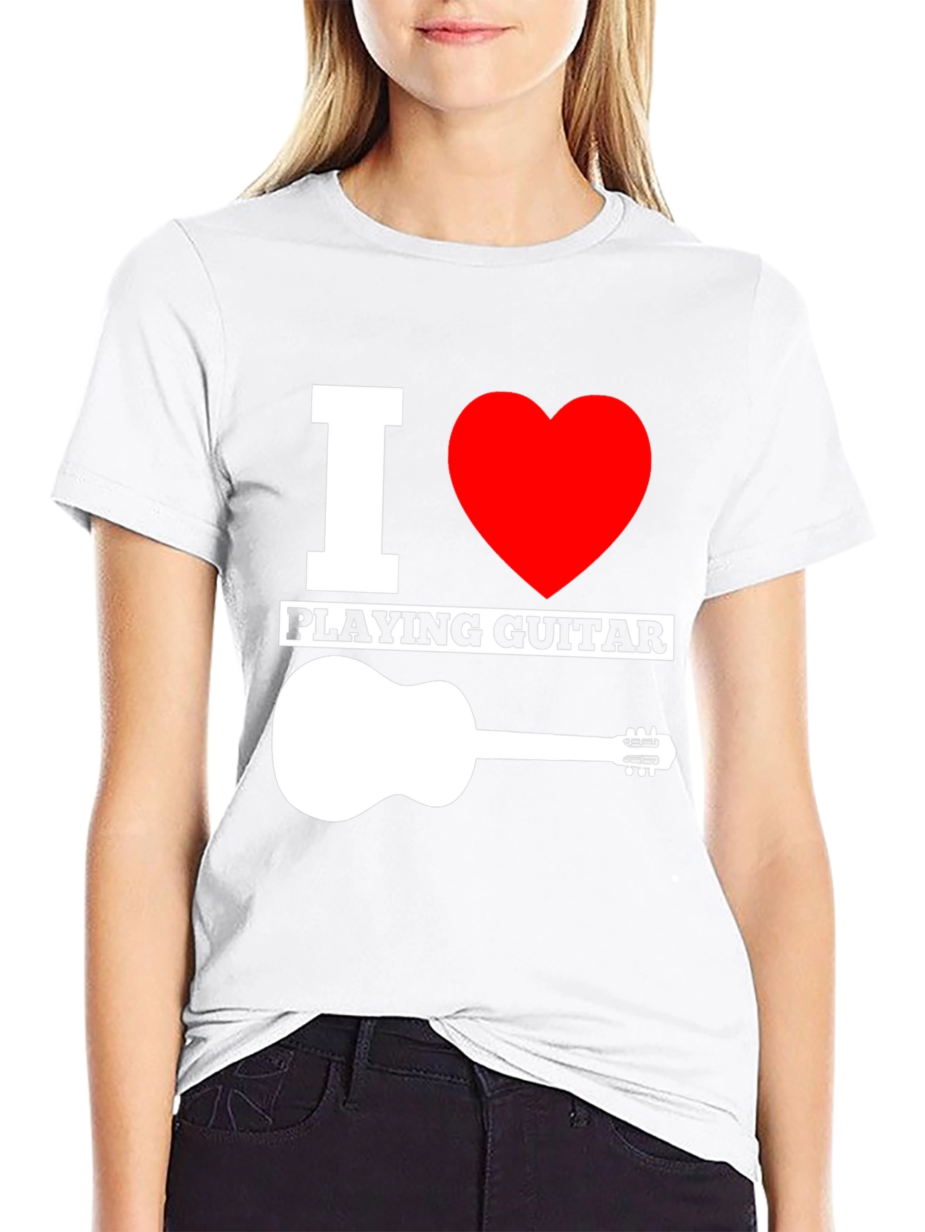 Black I Love Playing Guitar Graphic Tee - Black Cotton T-Shirt view 9