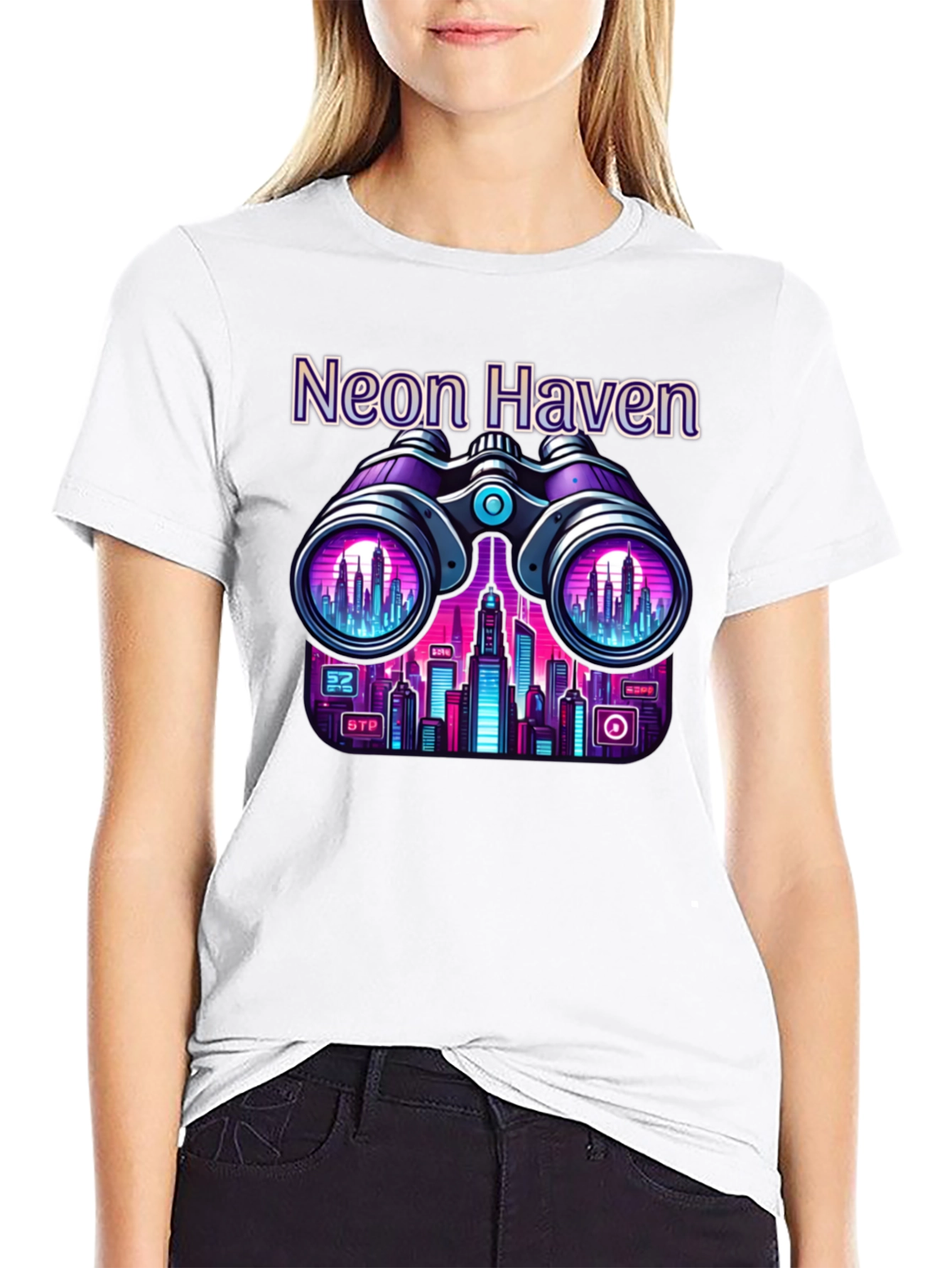 Neon Haven Cityscape Graphic Tee - 9