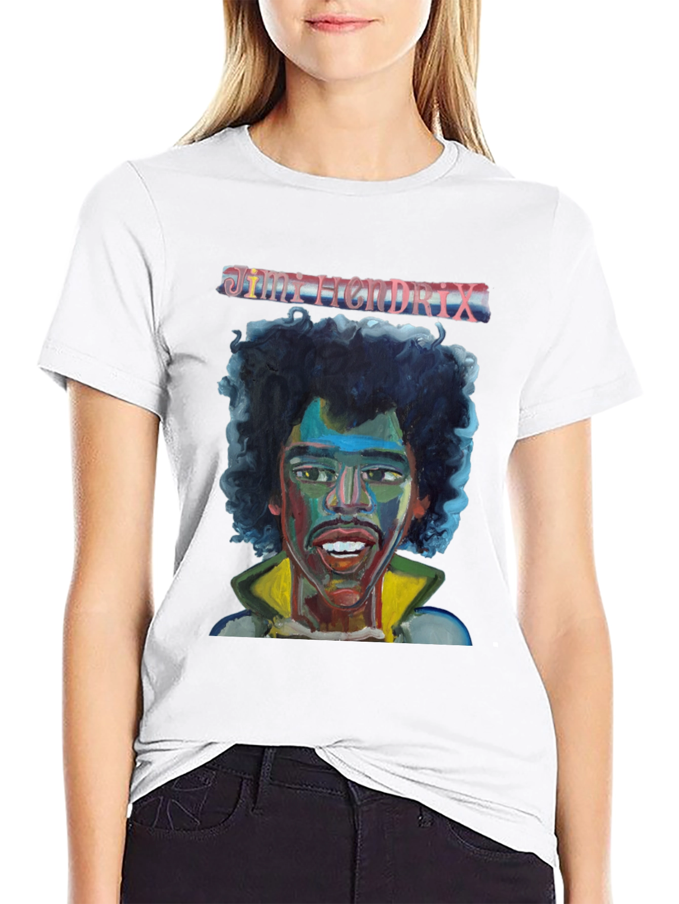 Black Jimi Hendrix Graphic Tee Black Cotton T-Shirt view 9