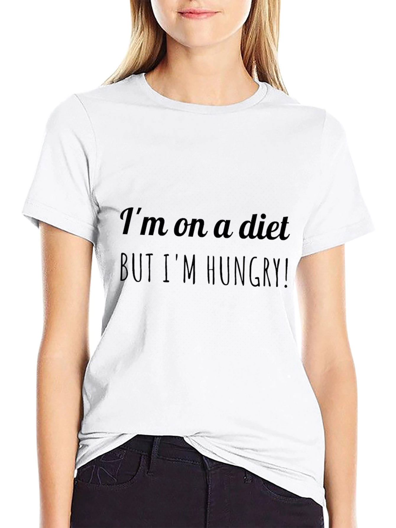 Black Funny Diet Humor T-Shirt - I'm On A Diet But I'm Hungry! view 9