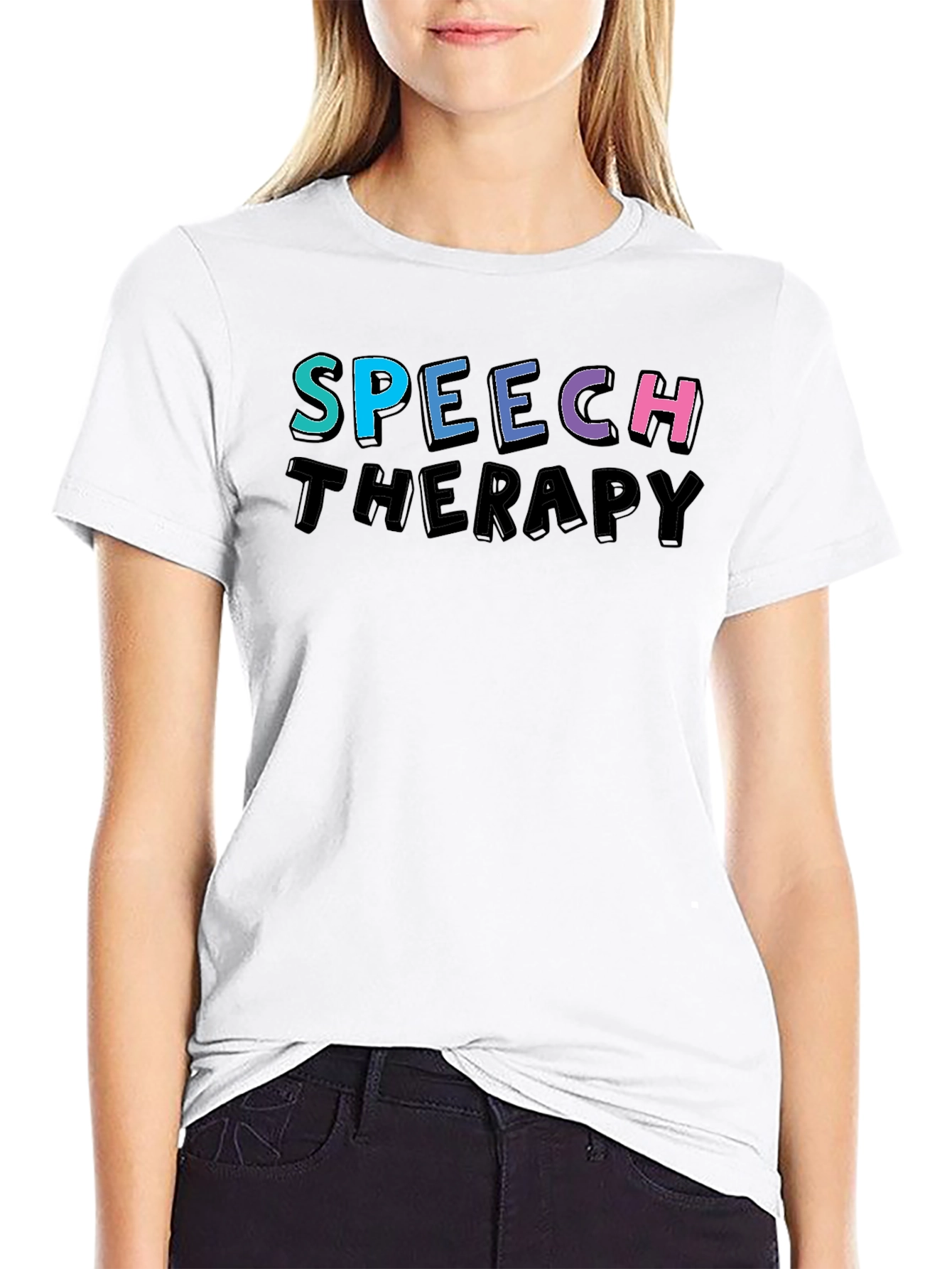 Black Speech Therapy T-Shirt - Colorful Graphic Tee view 9