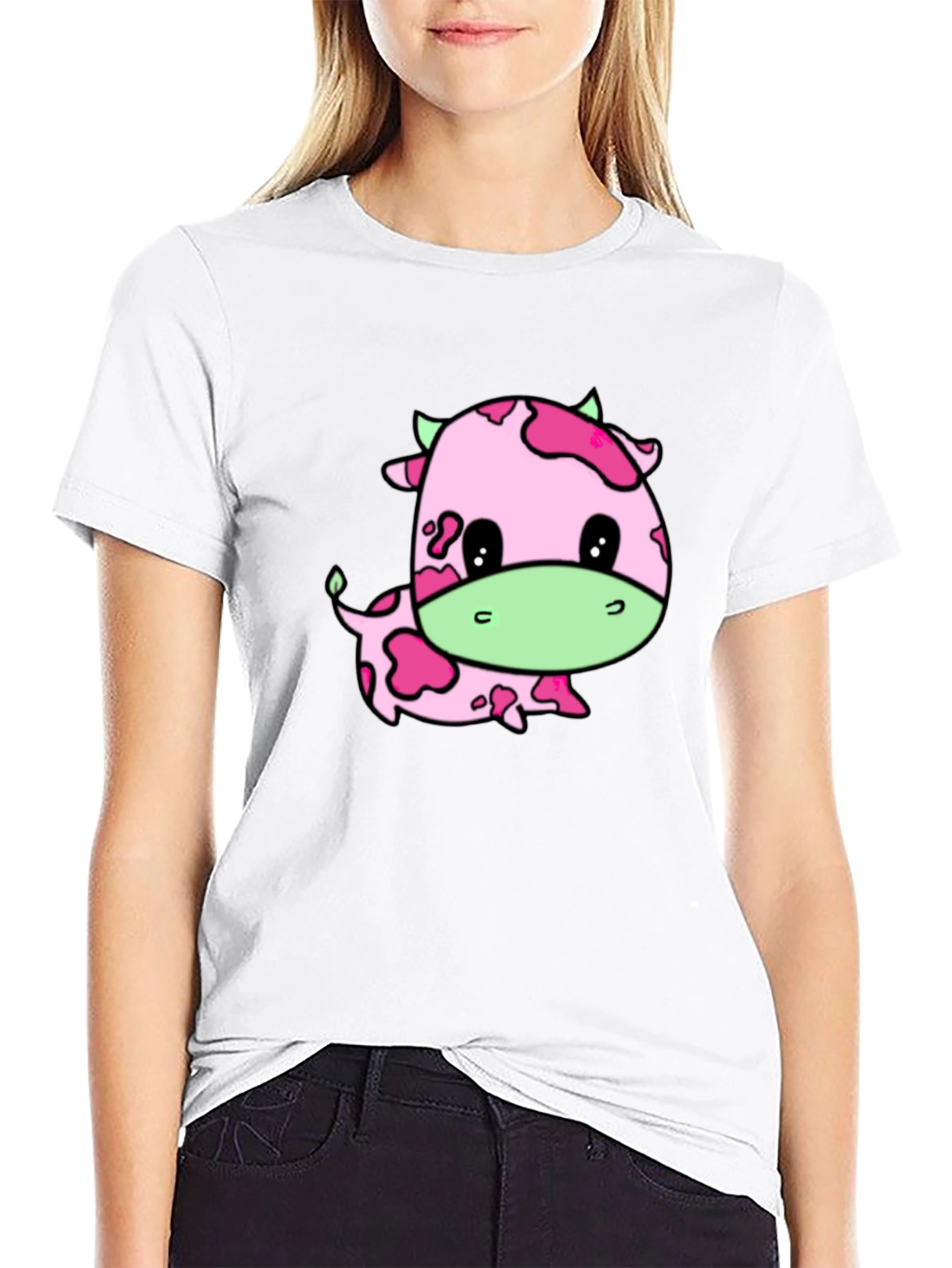 Black Cute Pink Cow Graphic Tee view 9