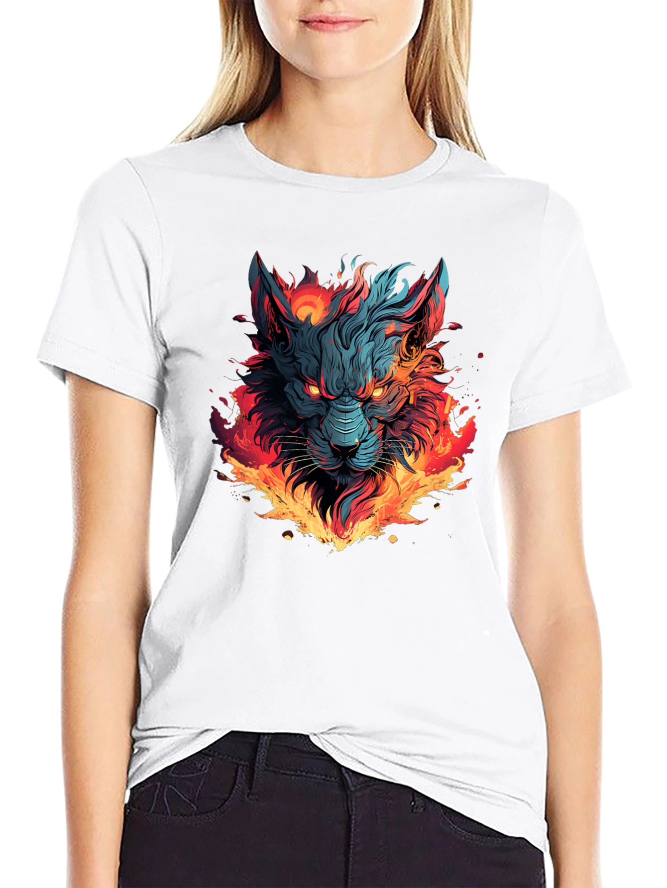 Black Fiery Wolf Graphic T-Shirt - Bold Black Tee view 9
