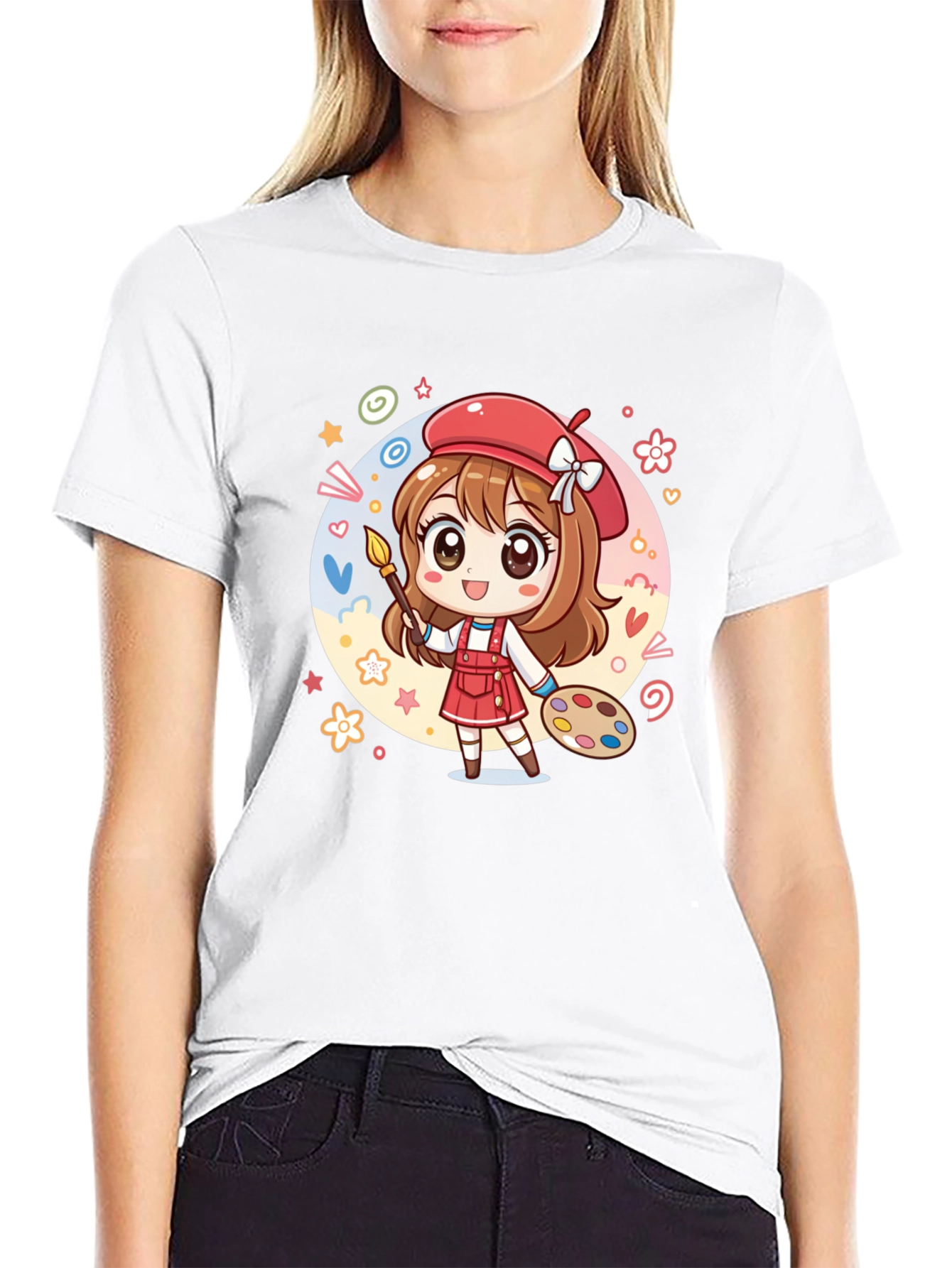 Black Cute Anime Artist Graphic T-Shirt view 9