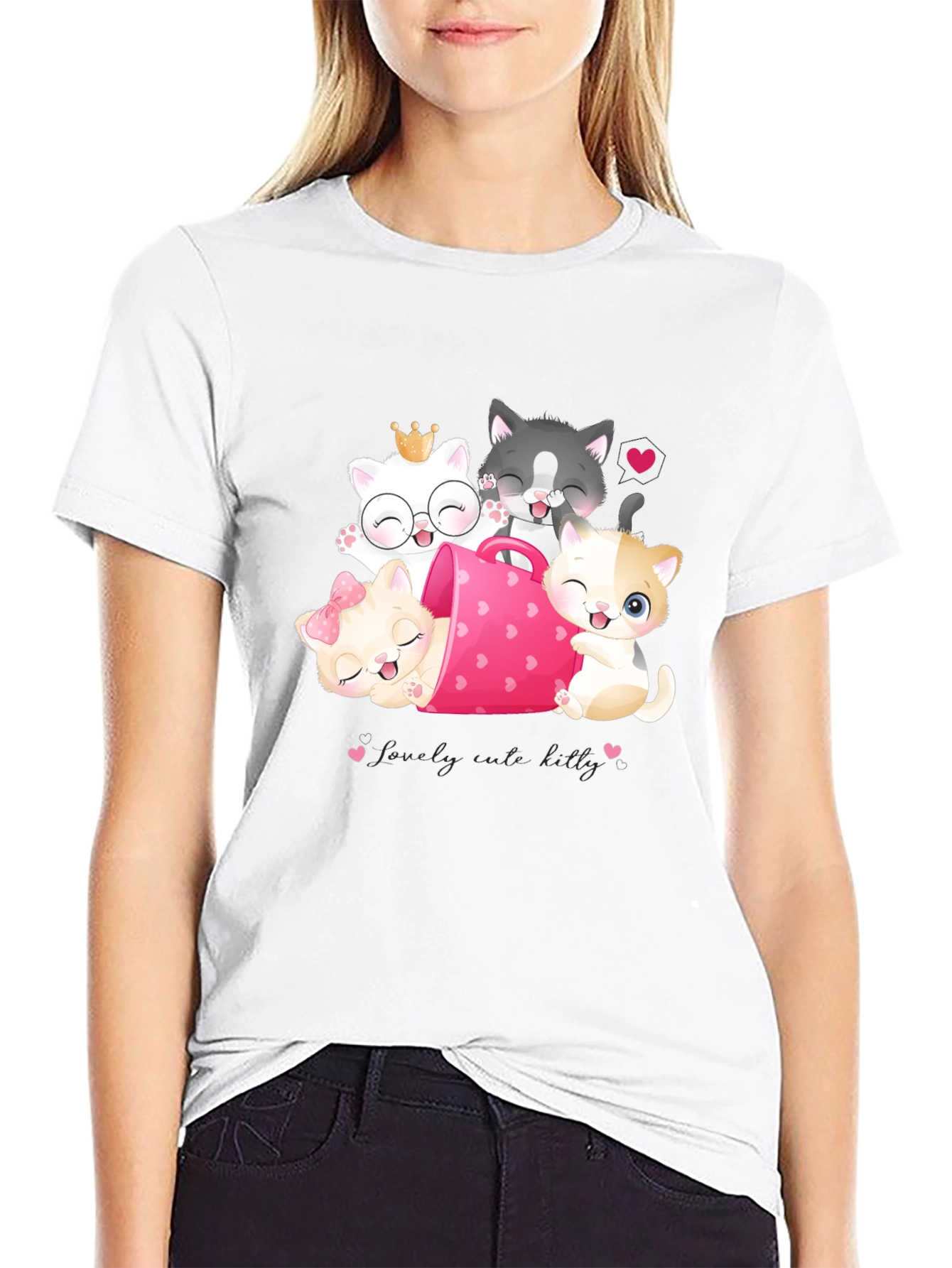 Black Cute Cats in a Cup T-Shirt view 9