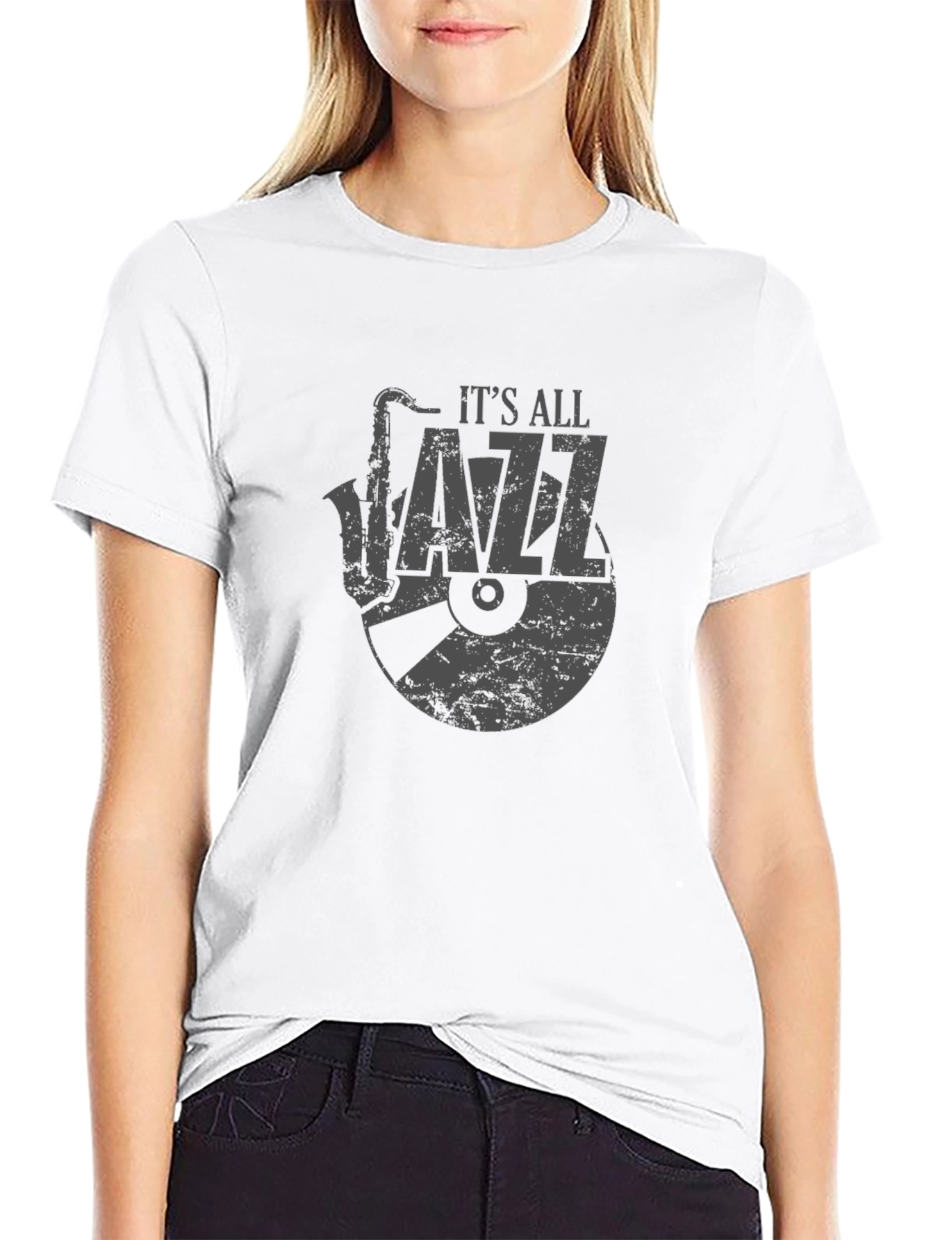 Black It's All Jazz Graphic Tee - Black Cotton T-Shirt view 9