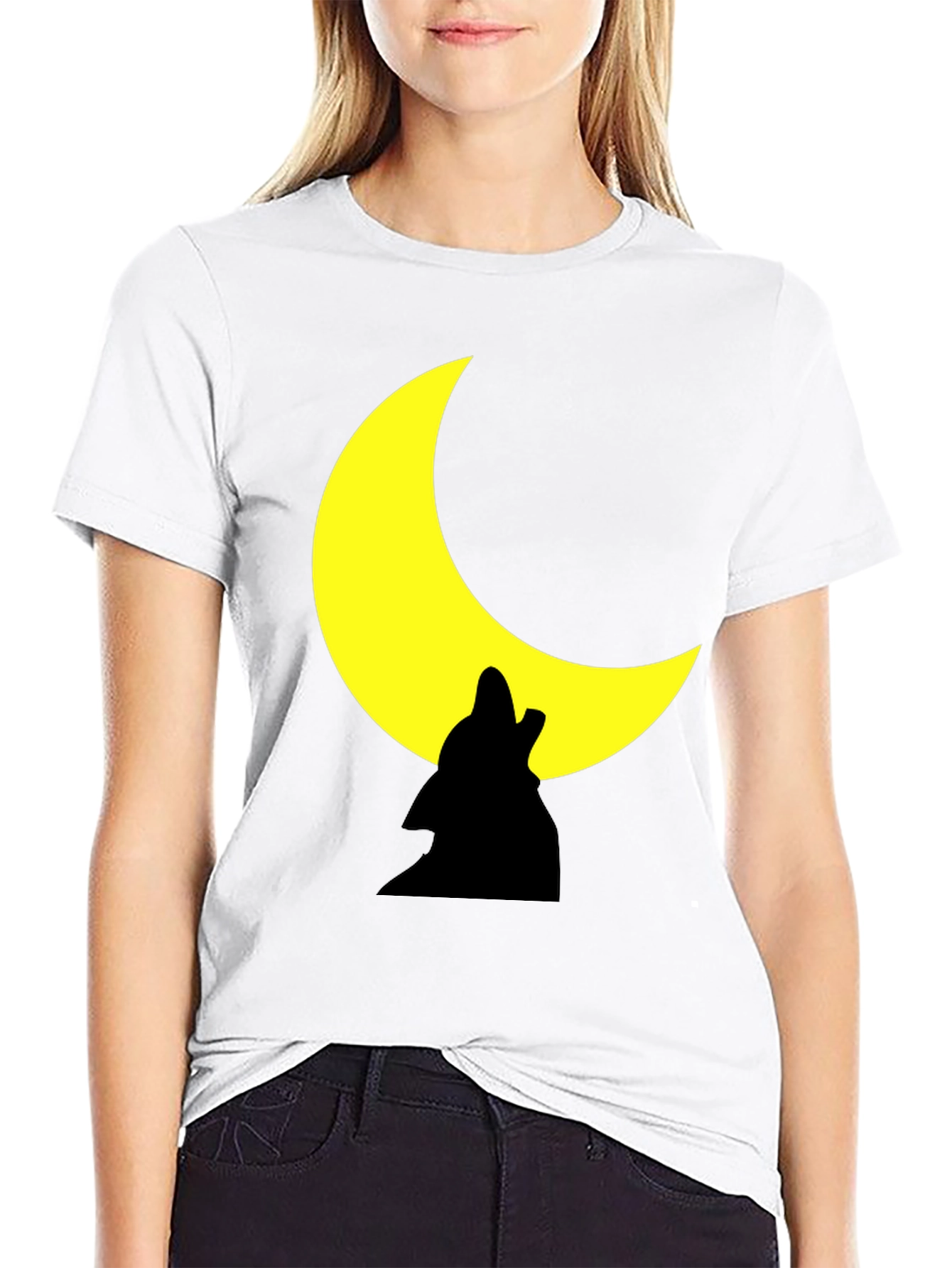 Black Wolf Howling Moon Graphic Black Tee Shirt view 9