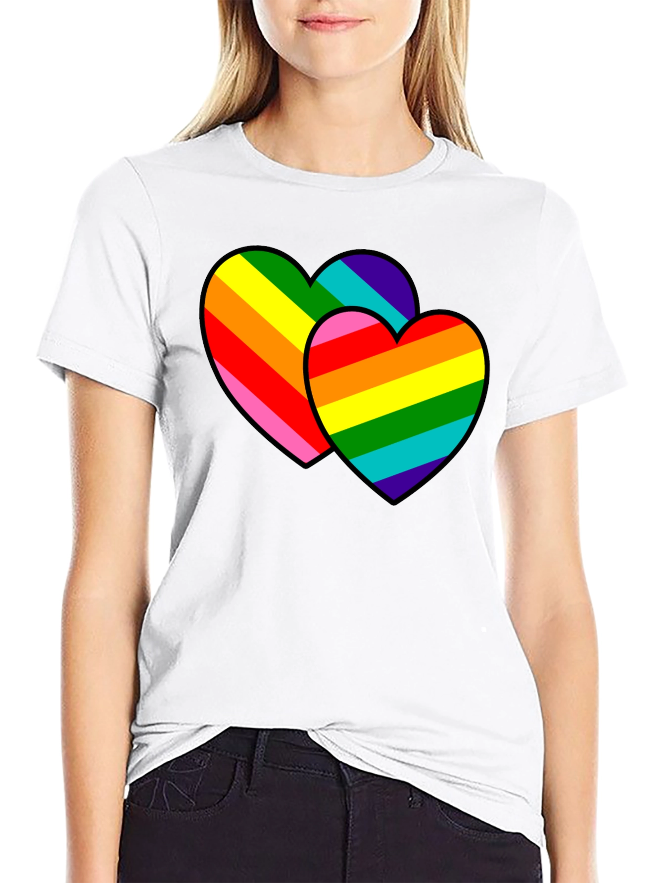 Black Rainbow Hearts Graphic Tee - Pride Love view 9