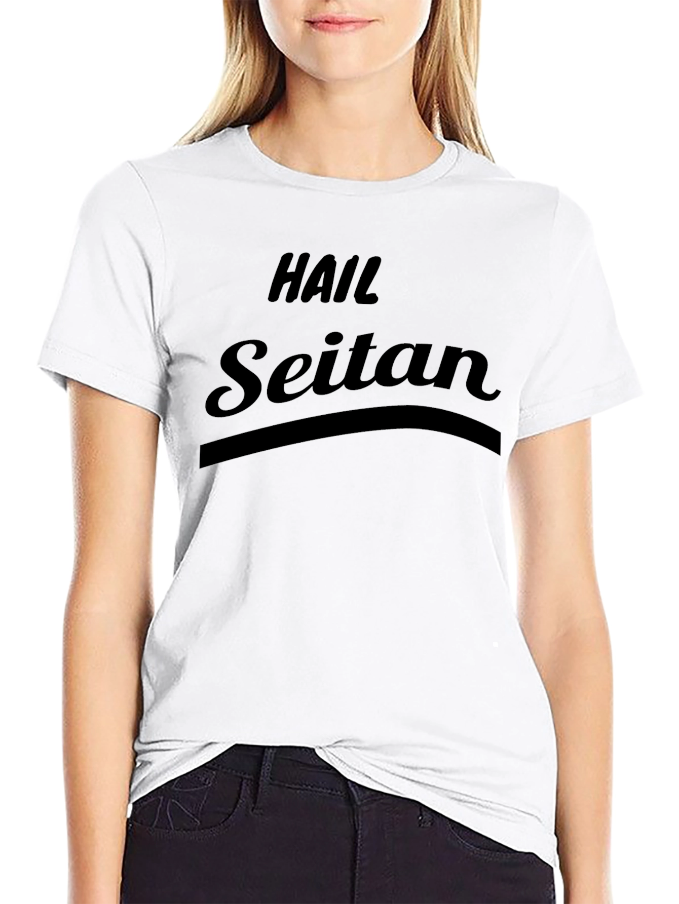 Black Hail Seitan Black T-Shirt - Vegan Humor Tee view 9