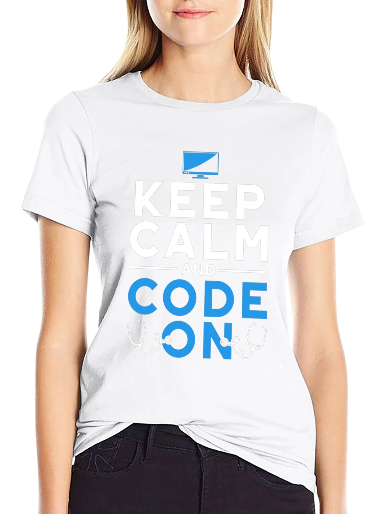 Black Keep Calm Code On Graphic T-Shirt Programmer Coder view 9