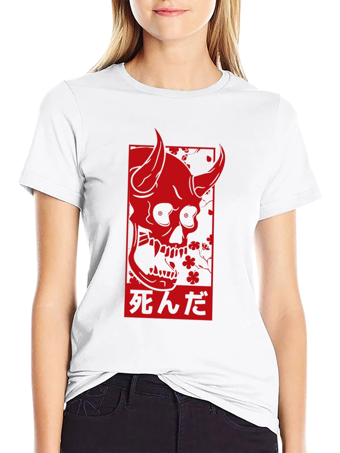 Black Devil Skull Graphic Print Black T-Shirt view 9