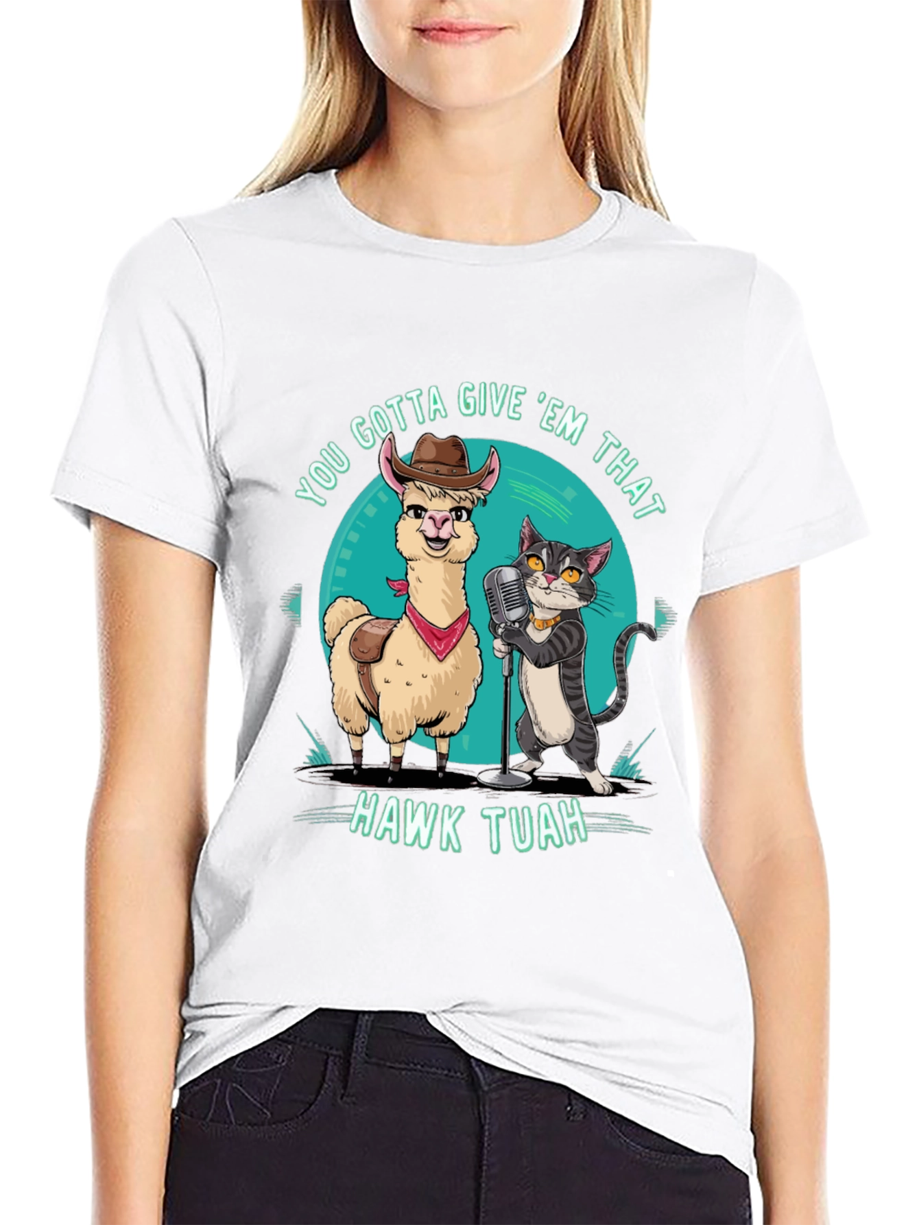 Black Hawk Tuah T-Shirt: Singing Llama & Cat Duo! view 9