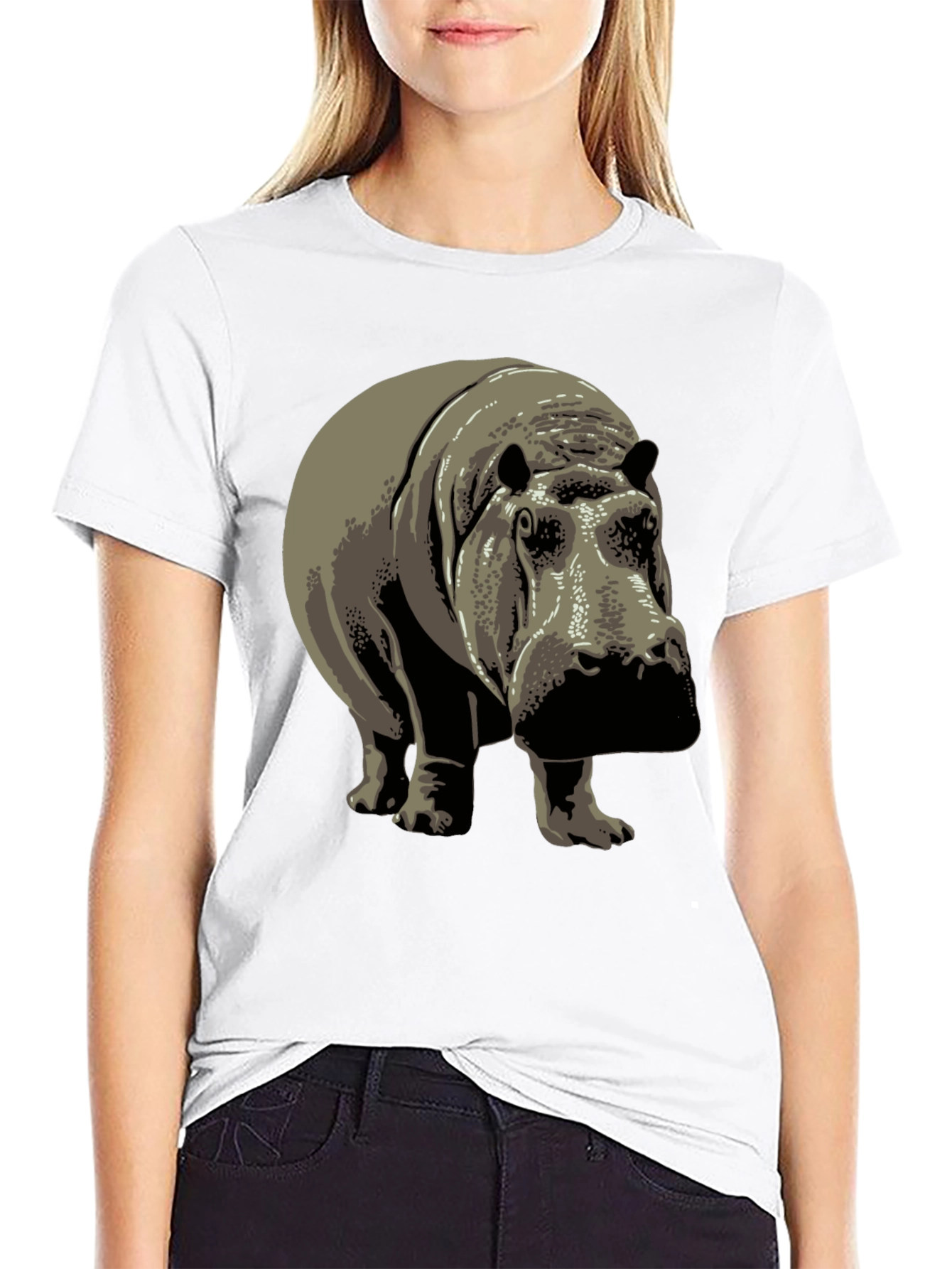 Black Hippo Graphic Tee - Black Cotton T-Shirt view 9