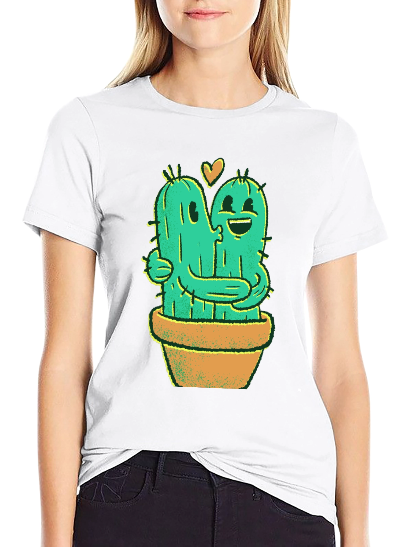 Black Cactus Love T-Shirt - Hugging Cactus Design view 9