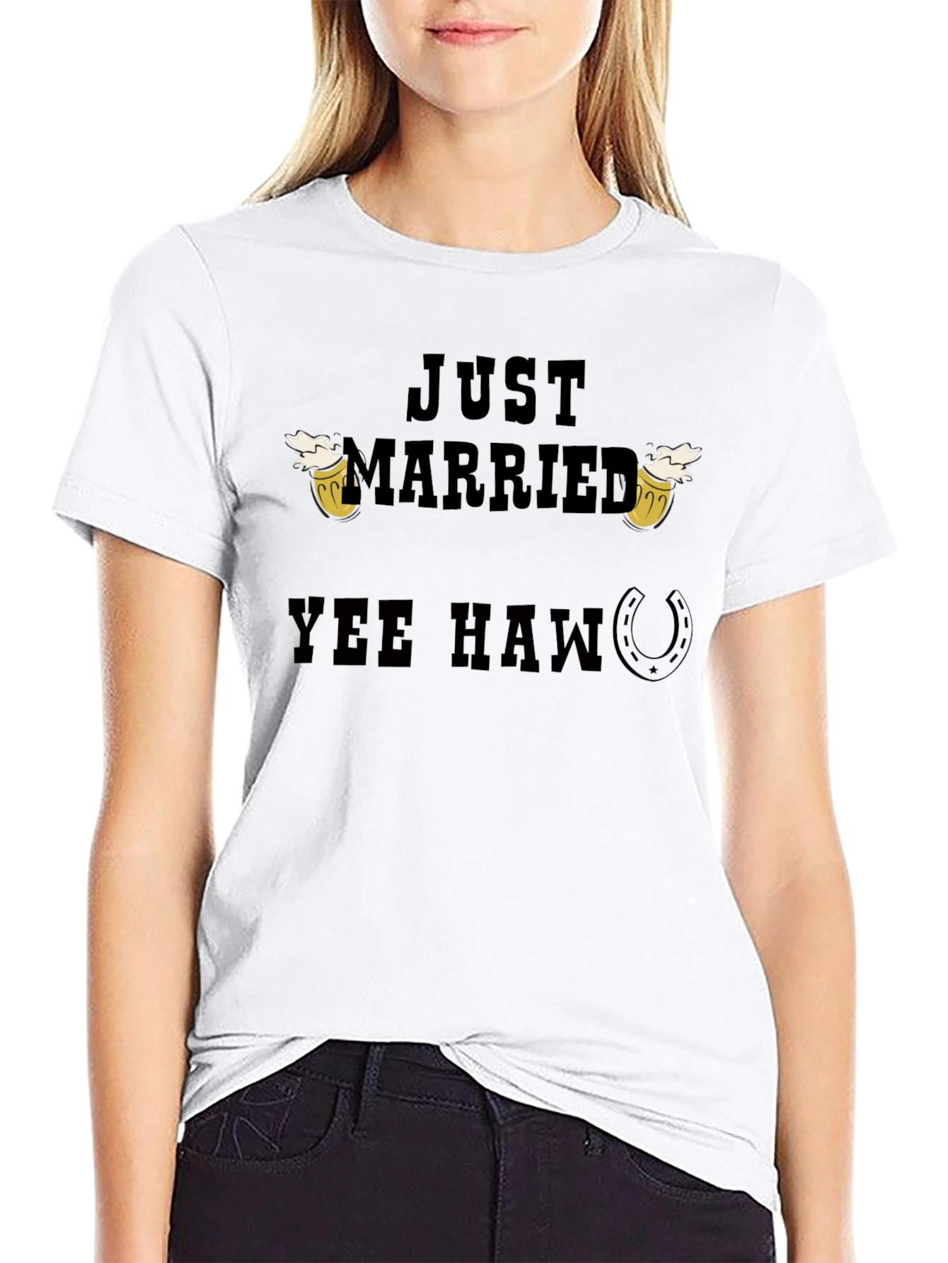 Black Just Married Yee Haw T-Shirt view 9
