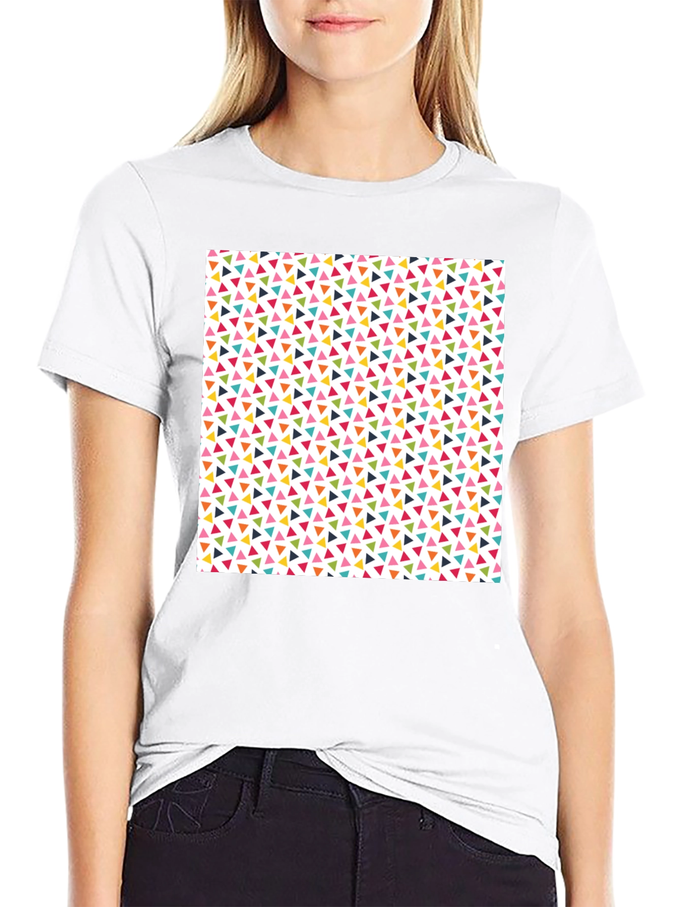 Black Fun Geometric Triangle Pattern Black T-Shirt view 9