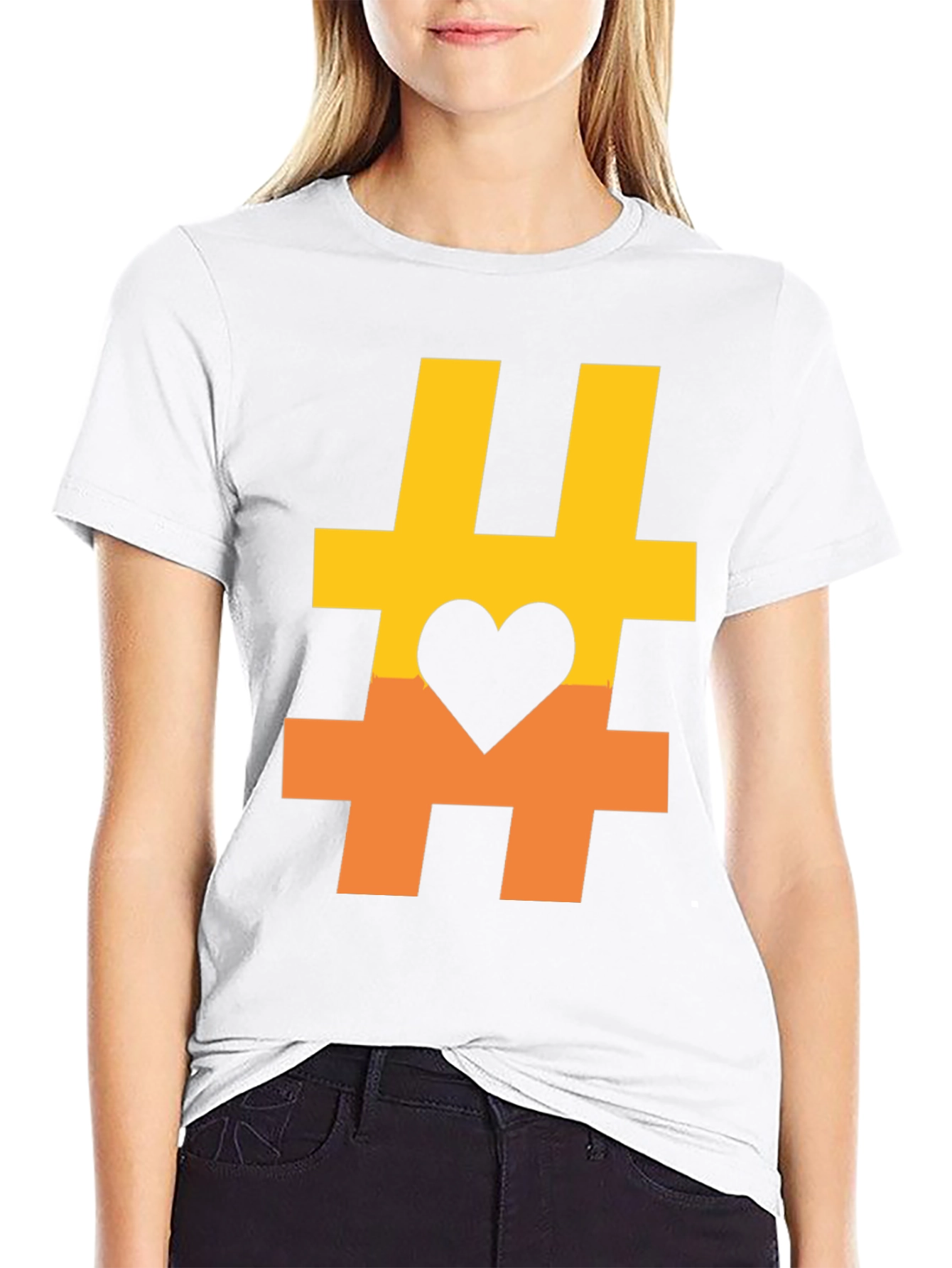 Black Hashtag Heart Graphic Tee - Casual Black T-Shirt view 9