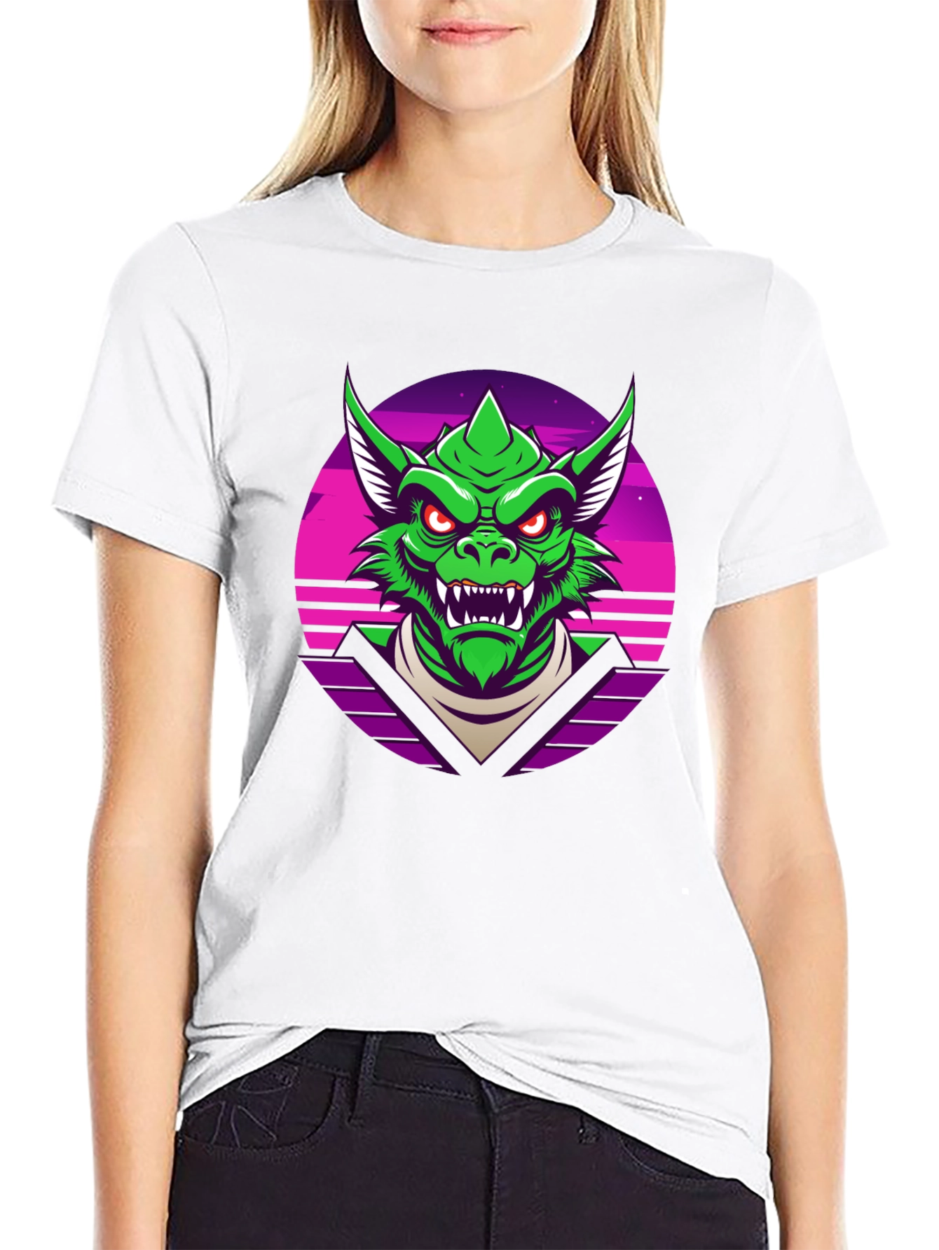 Black Retro Synthwave Dragon Graphic Tee view 9
