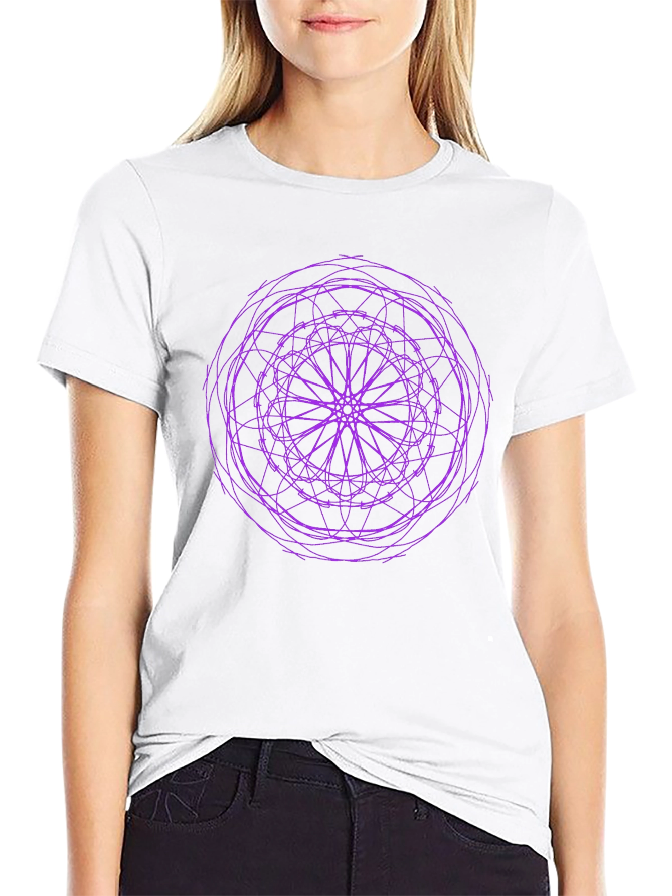 Black Abstract Purple Graphic Print Black T-Shirt view 9